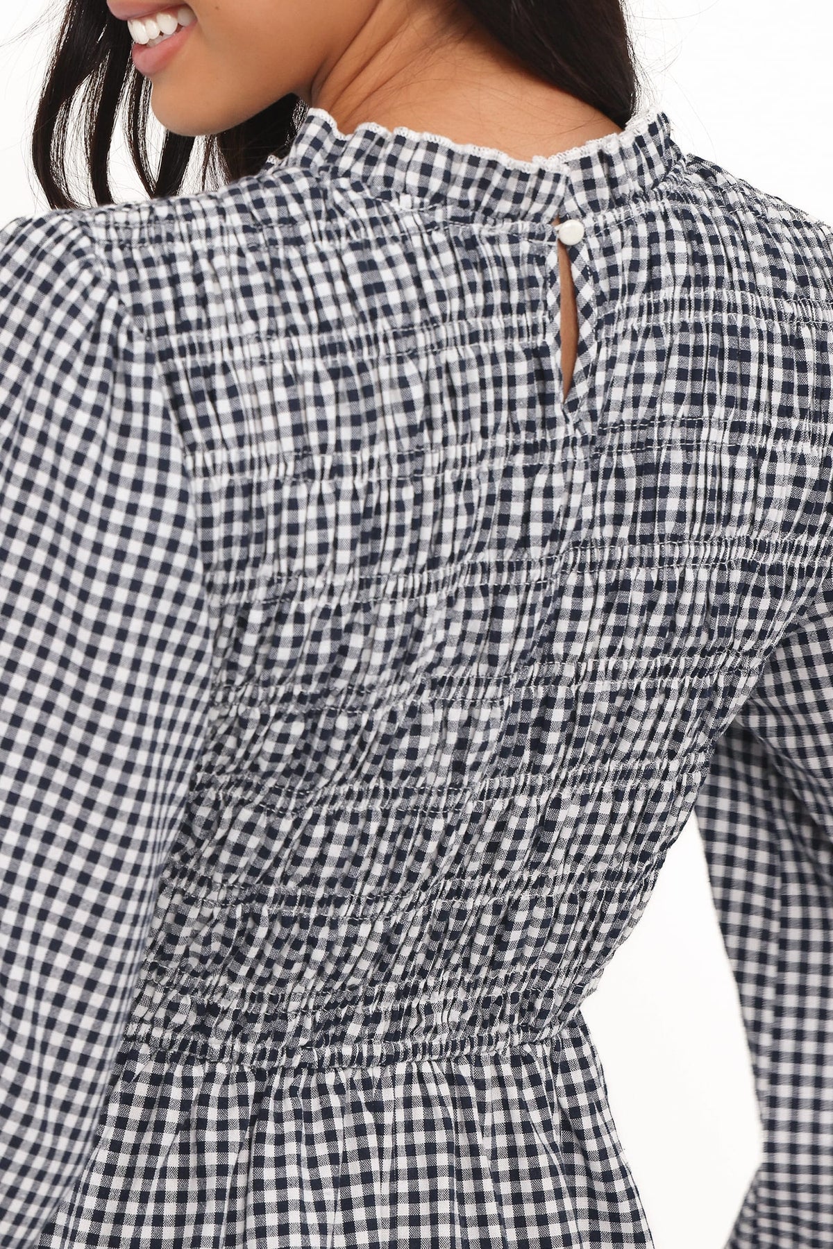 Jessen Long Sleeve Mini Dress in Navy Gingham – view 6 of 10