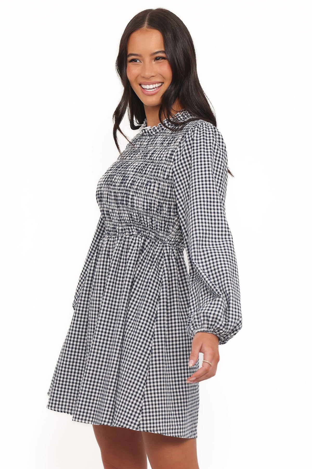 Jessen Long Sleeve Mini Dress in Navy Gingham – view 4 of 10