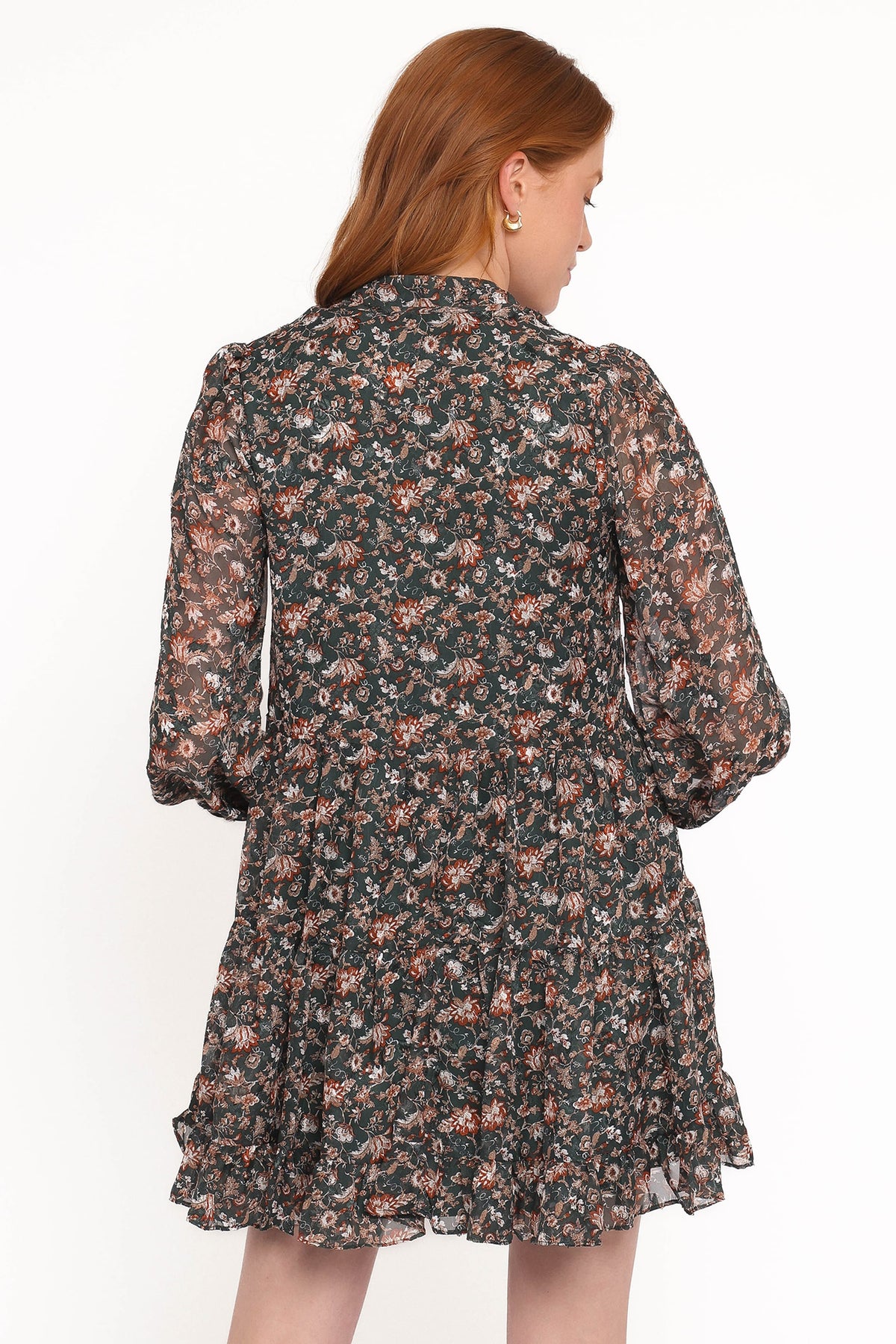 Jinny Long Sleeve Mini Dress in Dark Green/Multi – view 4 of 7
