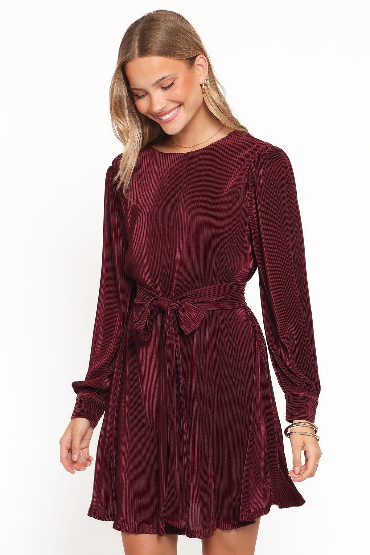 Joy Plisse Mini Dress in Burgundy – view 2 of 7