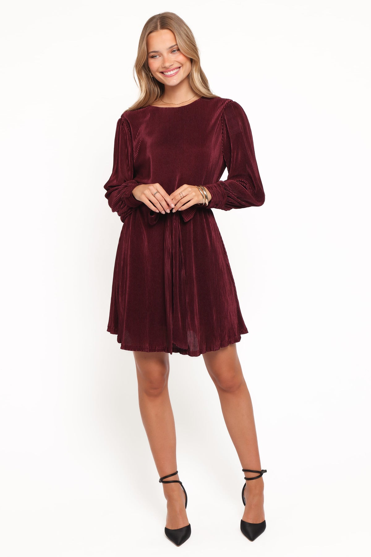 Joy Plisse Mini Dress in Burgundy – view 5 of 7