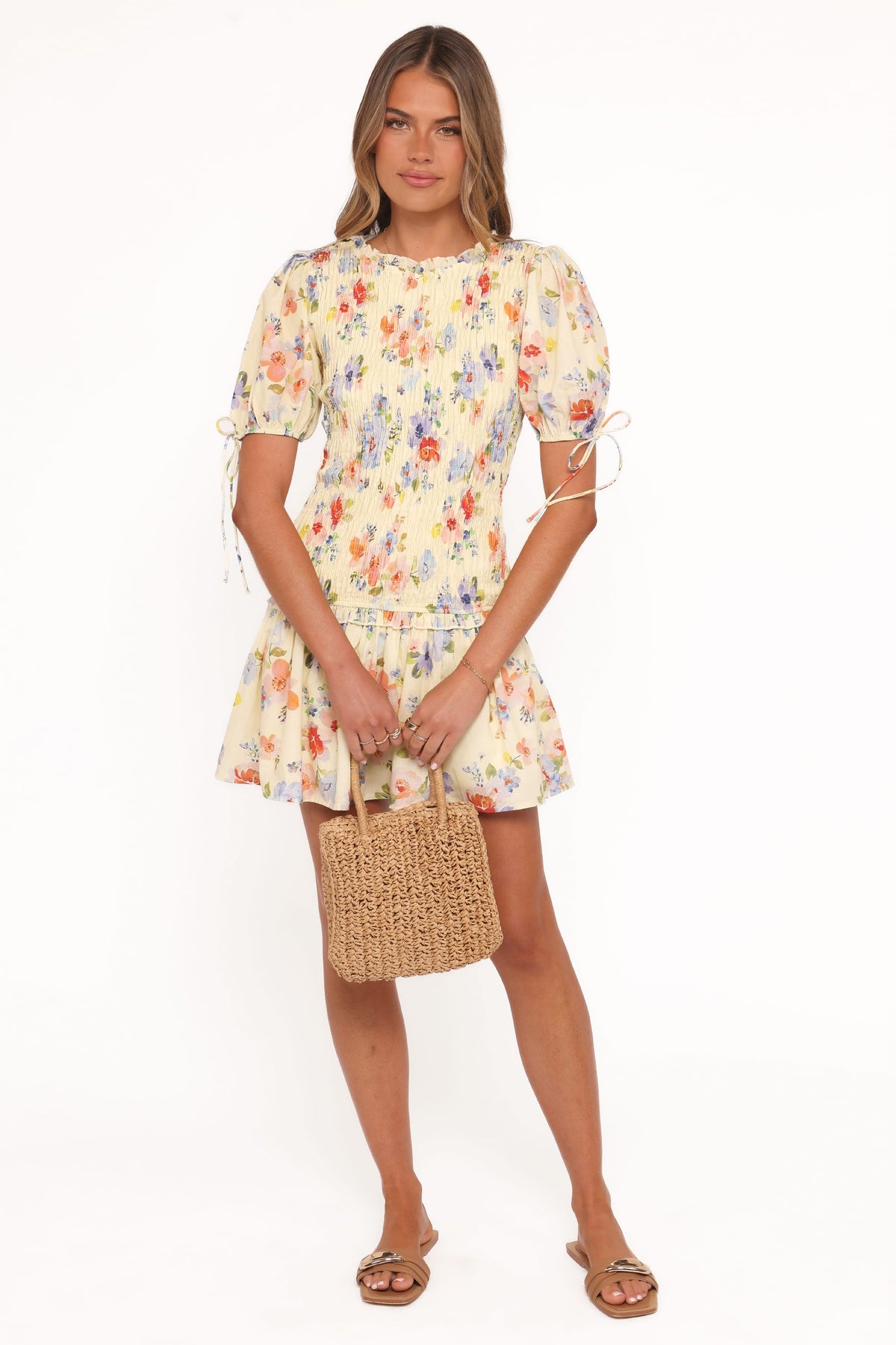 Kaelyn Gather Mini Dress in Yellow Floral – view 6 of 8