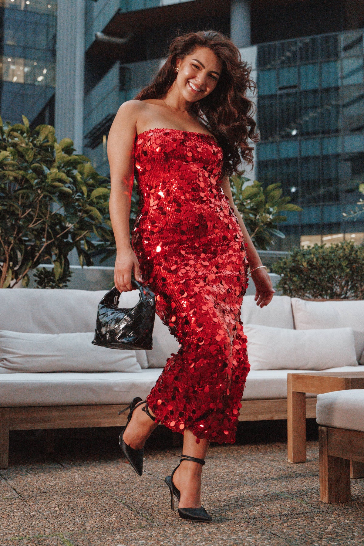 Karlie Strapless Sequin Maxi Dress in Red – view 1 of 7