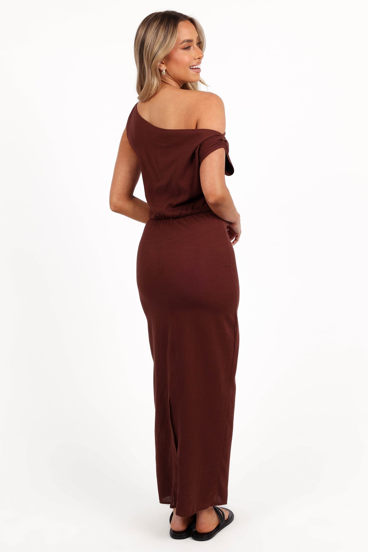 Kassie Off Shoulder Dress in Chocolate Brown – view 3 of 7