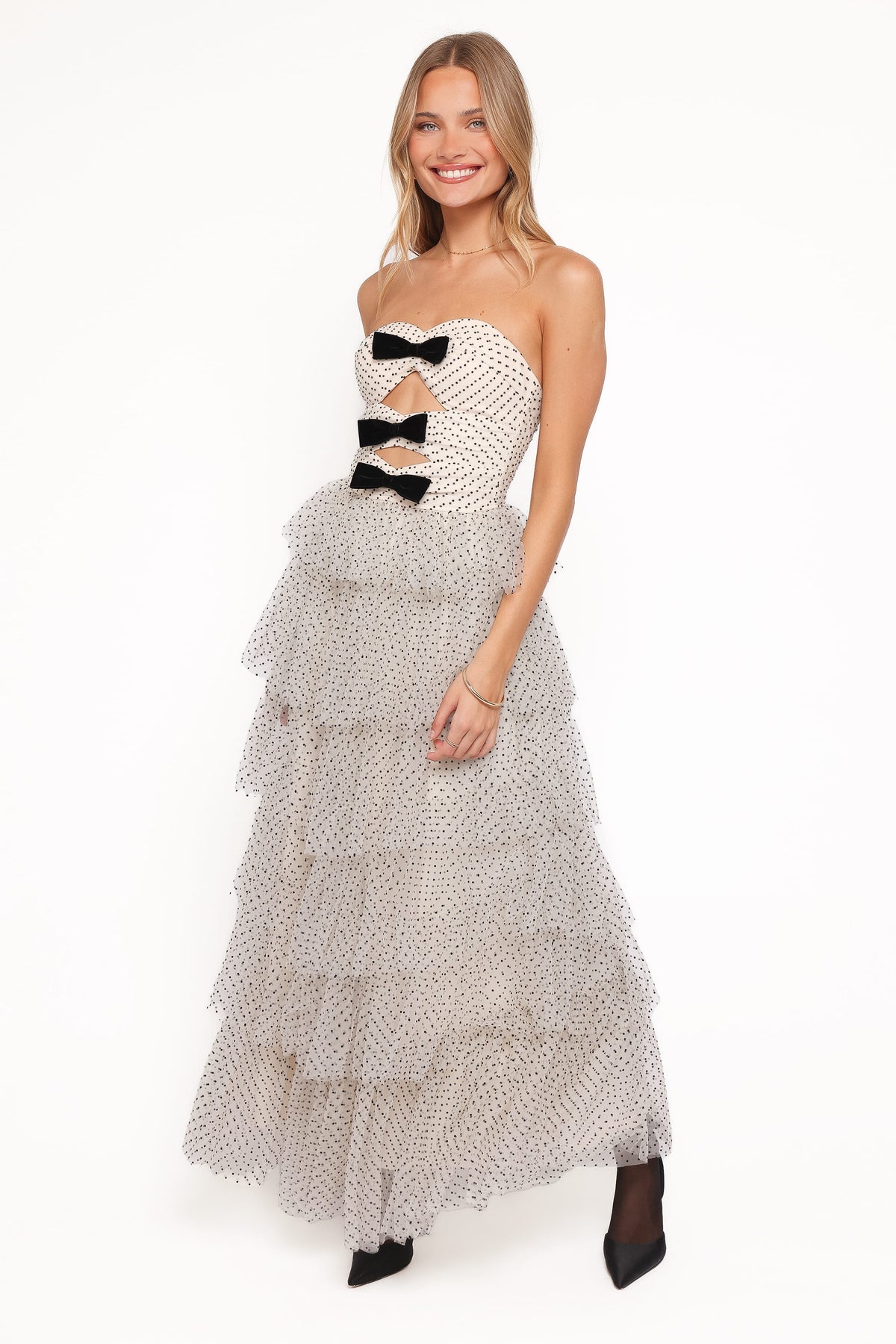 Kelari Strapless Midi Dress in Cream Polka Dot – view 4 of 8