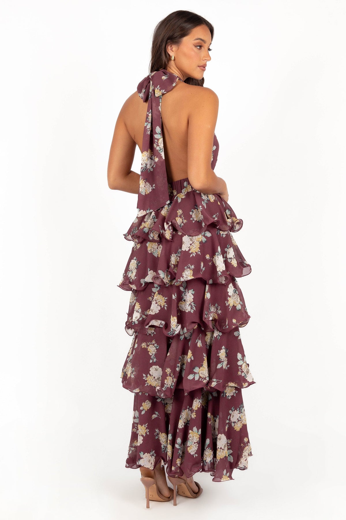 Kendall Maxi Halterneck Dress in Dark Wine – view 4 of 7