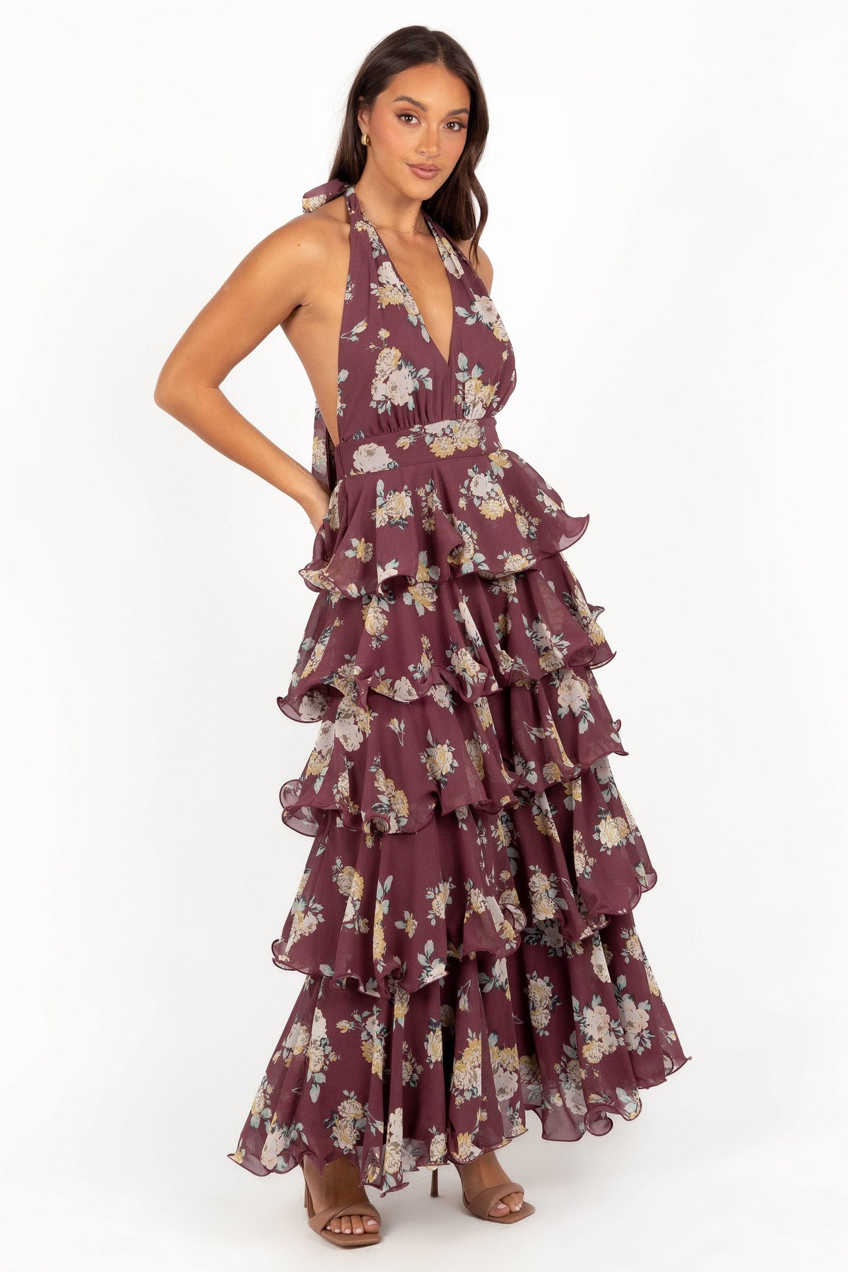 Kendall Maxi Halterneck Dress in Dark Wine – view 5 of 7