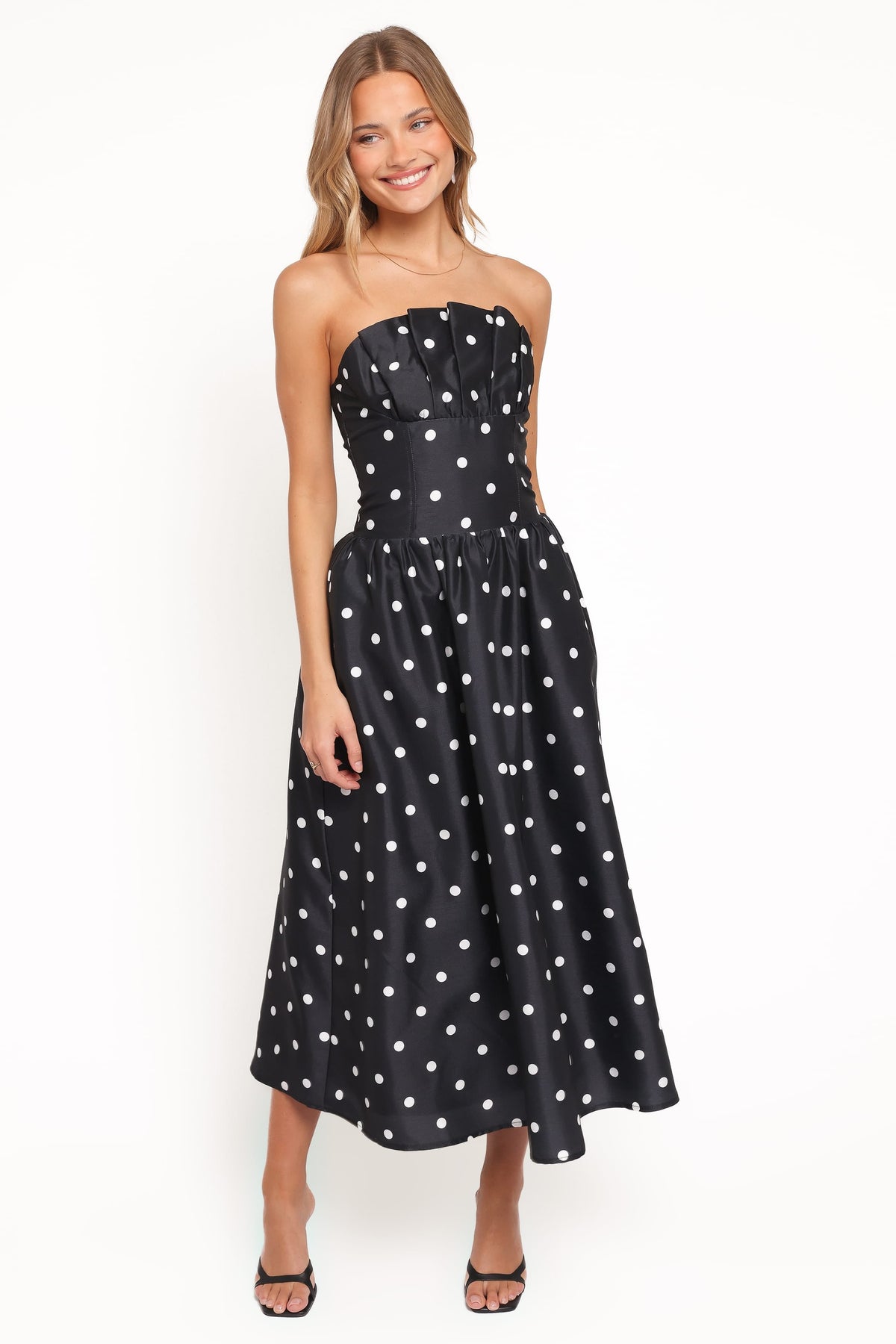 Kimbra Strapless Midi Dress in Black Polka Dot – view 6 of 7
