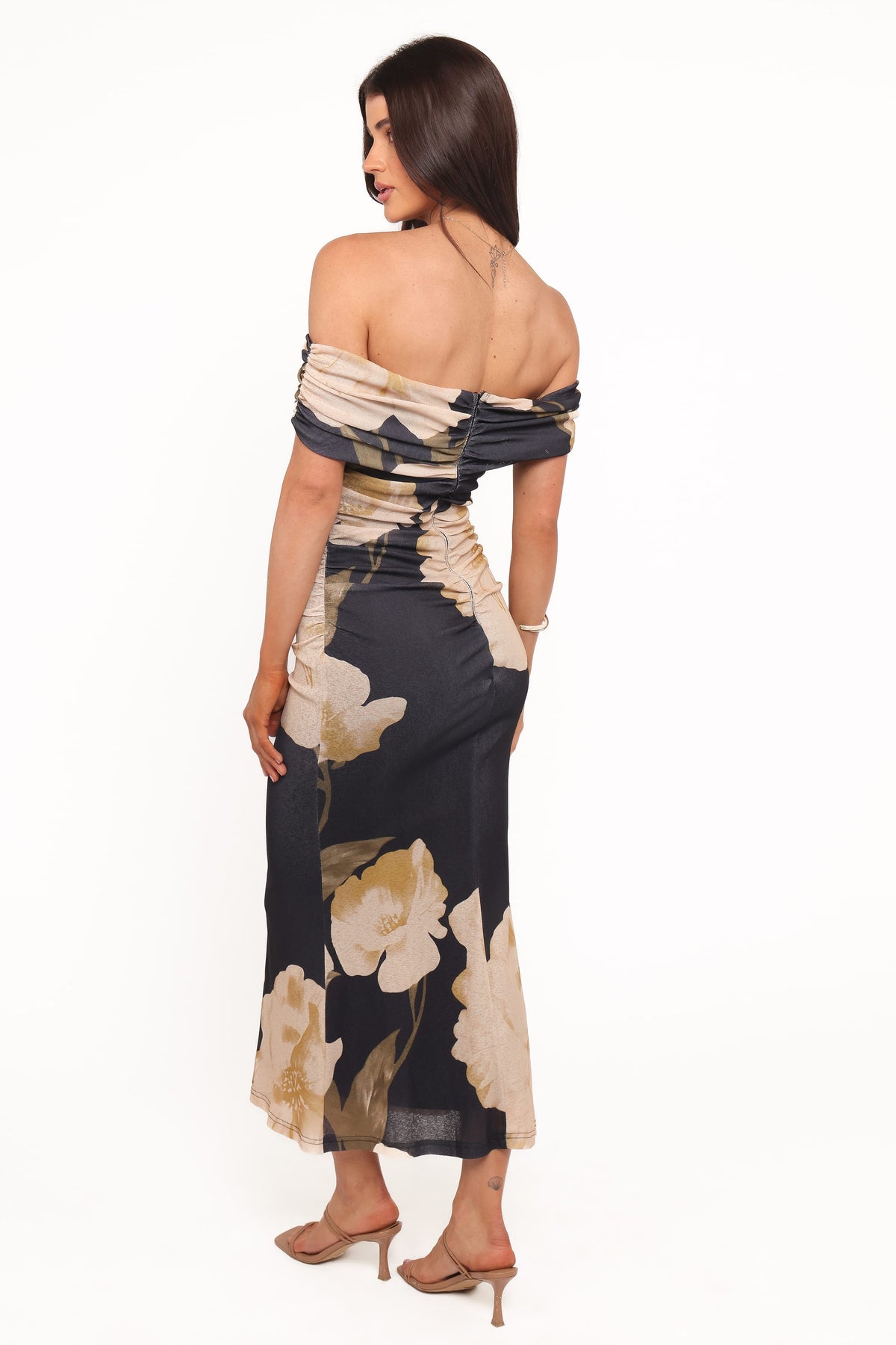 Koda Off Shoulder Midi Dress in Black Floral – view 4 of 6