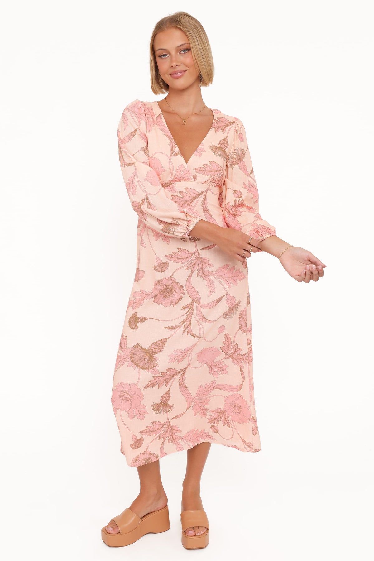 Kolby Long Sleeve Midi Dress in Pink Floral – view 2 of 8