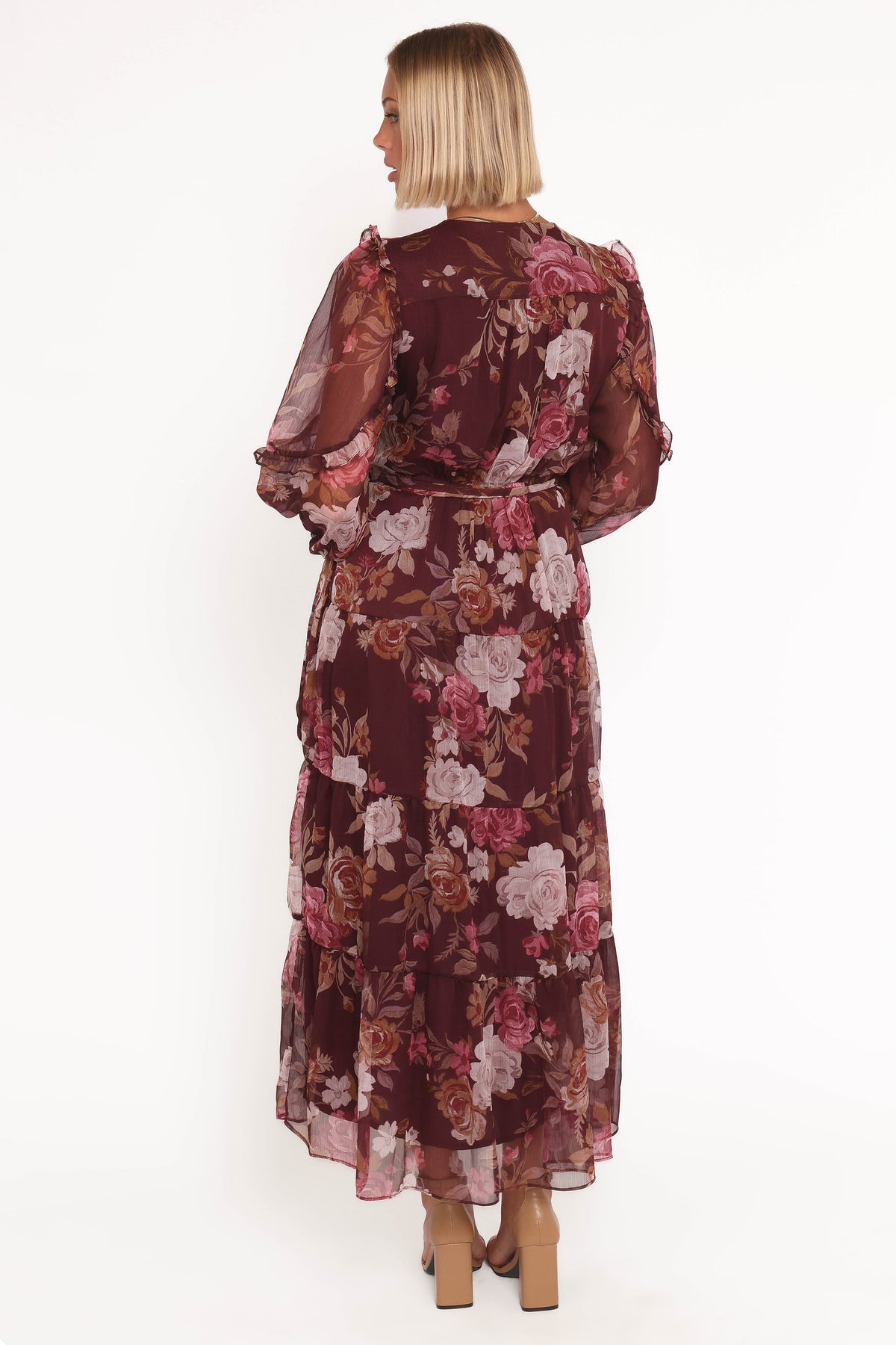 Korina Long Sleeve Maxi Dress in Burgundy Brandy Bloom – view 4 of 5