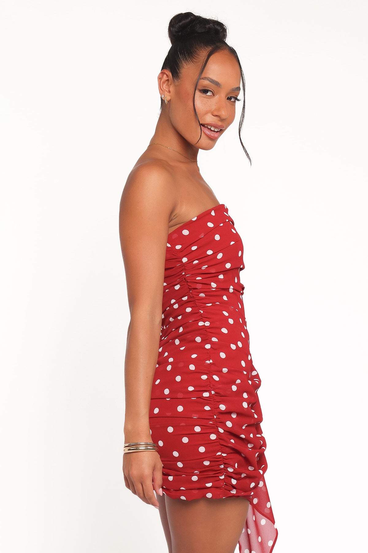 Kristen Strapless Mini Dress in Red Polka Dot – view 3 of 6
