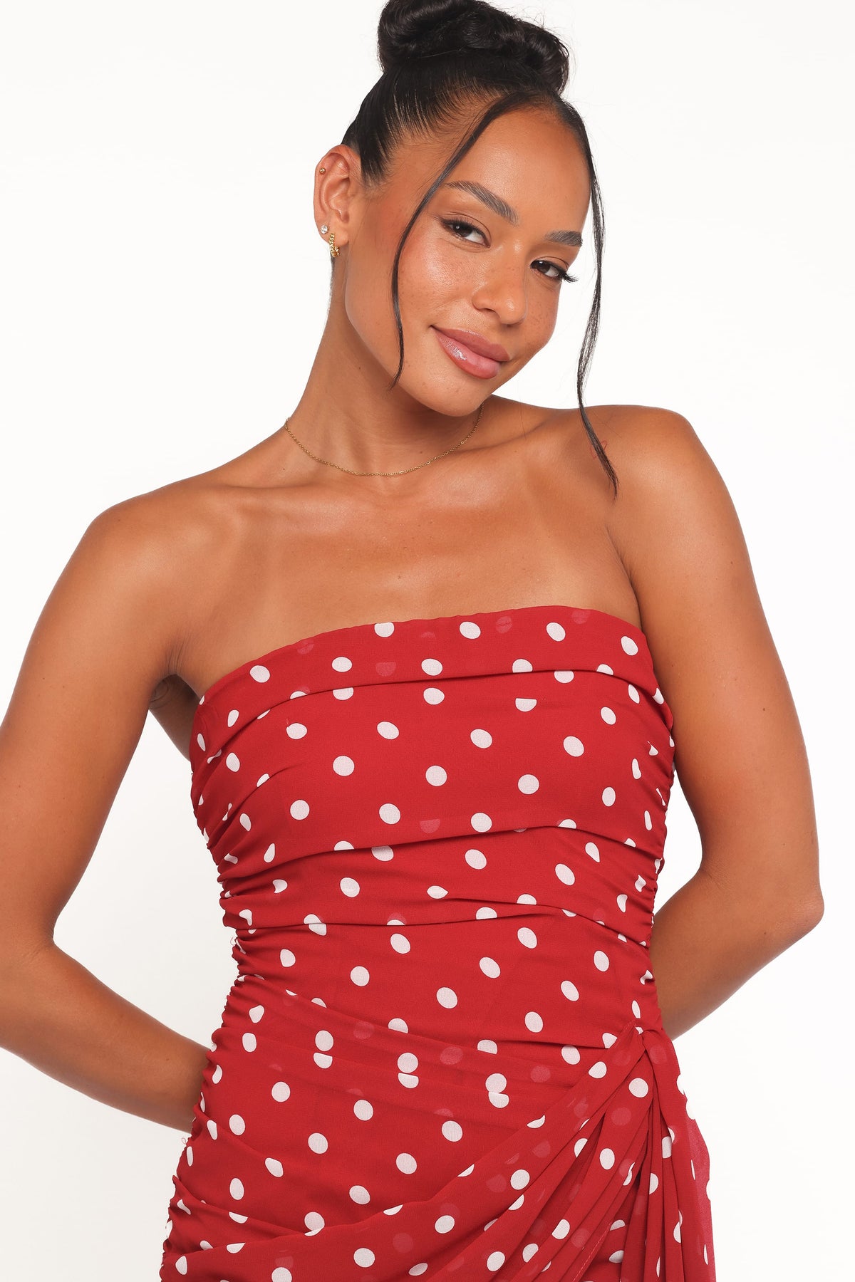 Kristen Strapless Mini Dress in Red Polka Dot – view 5 of 6