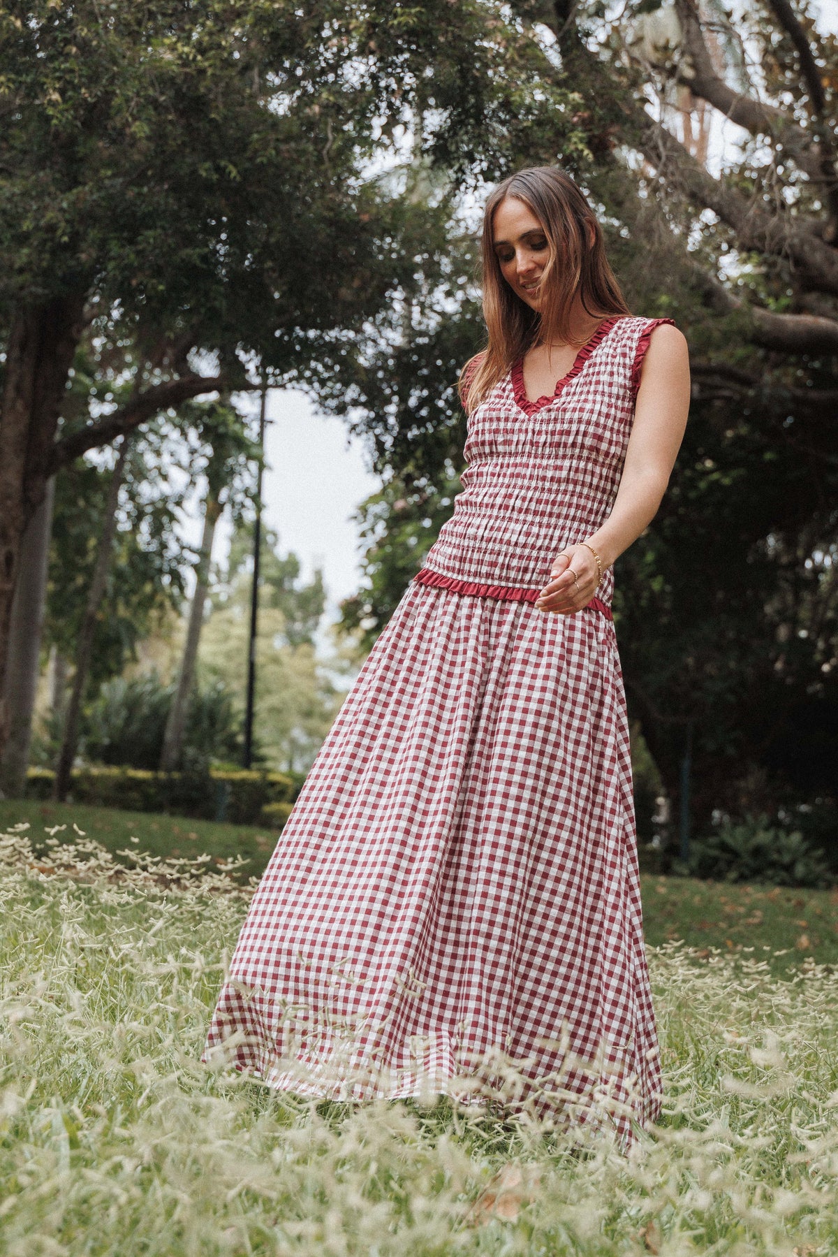 Leabrook Maxi Dress in Burgundy Gingham – view 1 of 7