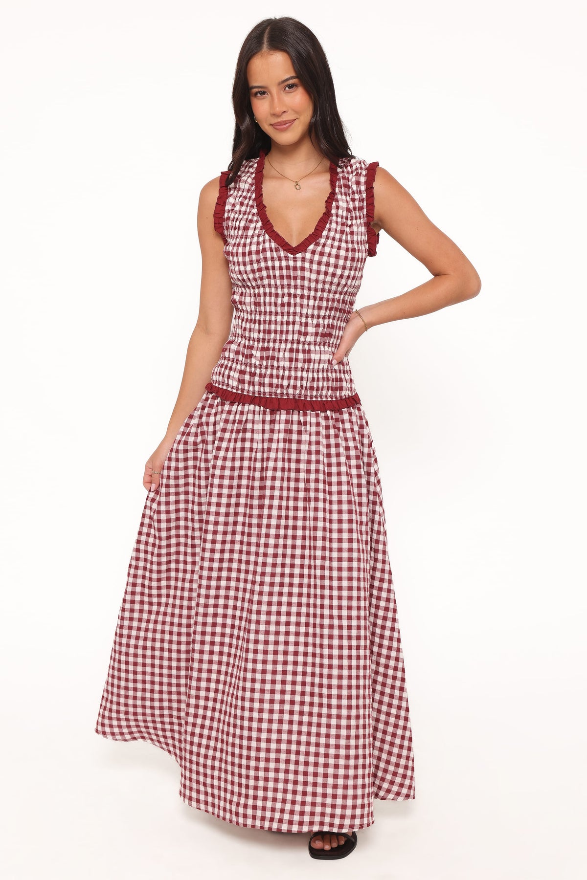 Leabrook Maxi Dress in Burgundy Gingham – view 2 of 7