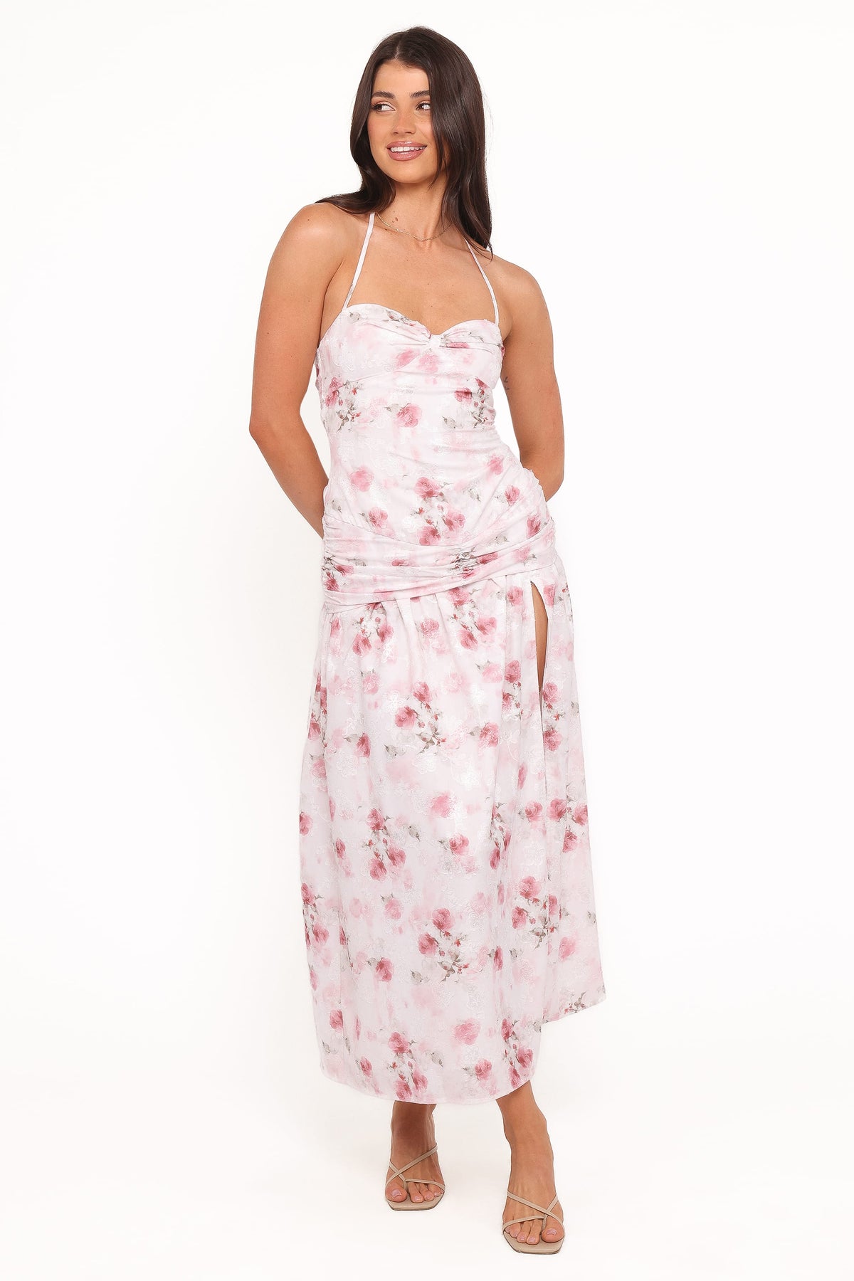 Lelia Halterneck Midi Dress in Pink Floral – view 1 of 7