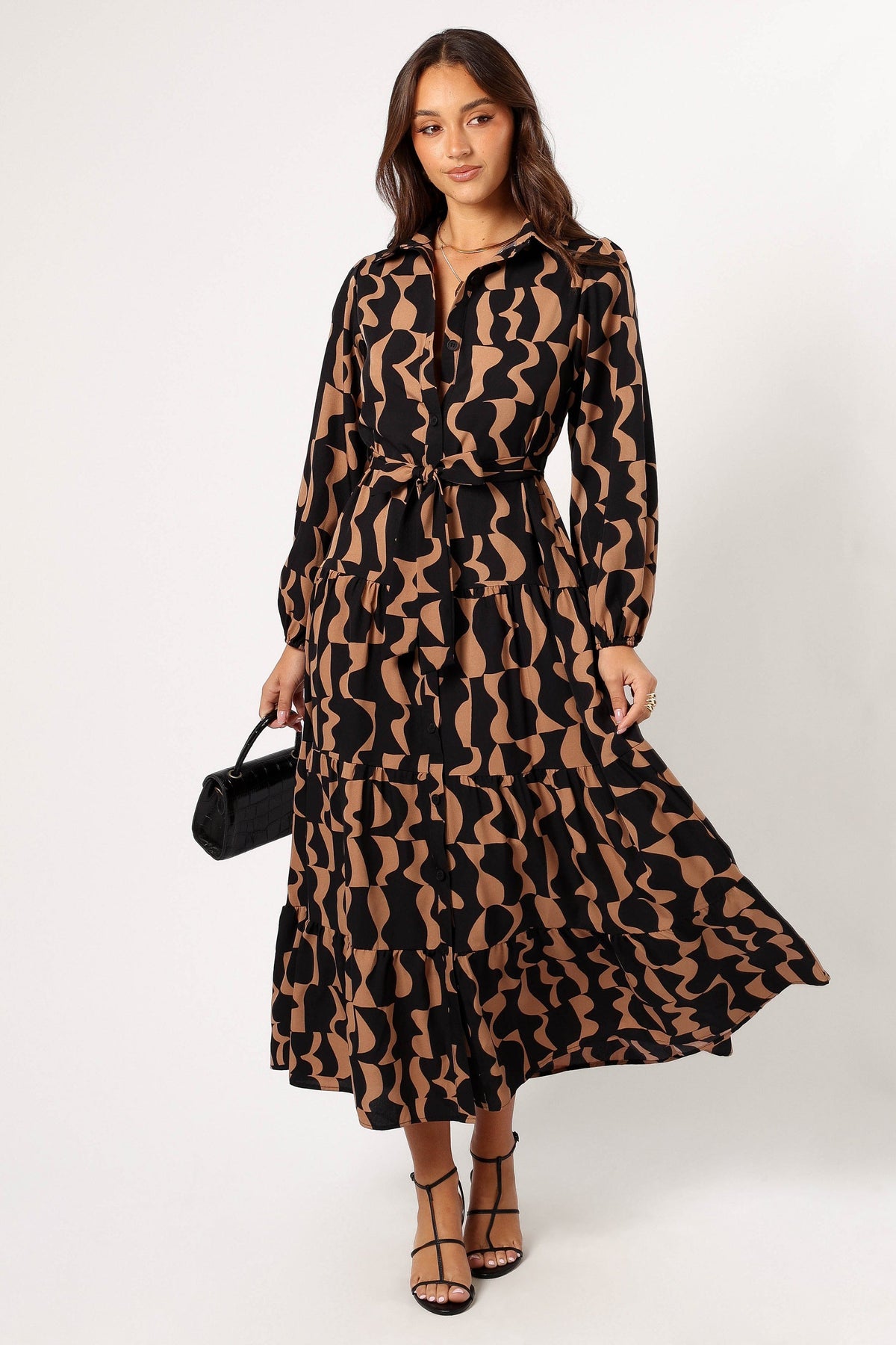 Lincoln Long Sleeve Maxi Dress in Black/Beige – view 1 of 6
