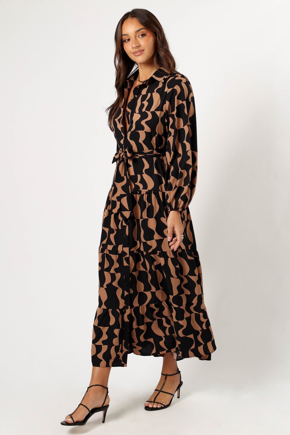 Lincoln Long Sleeve Maxi Dress in Black/Beige – view 3 of 6