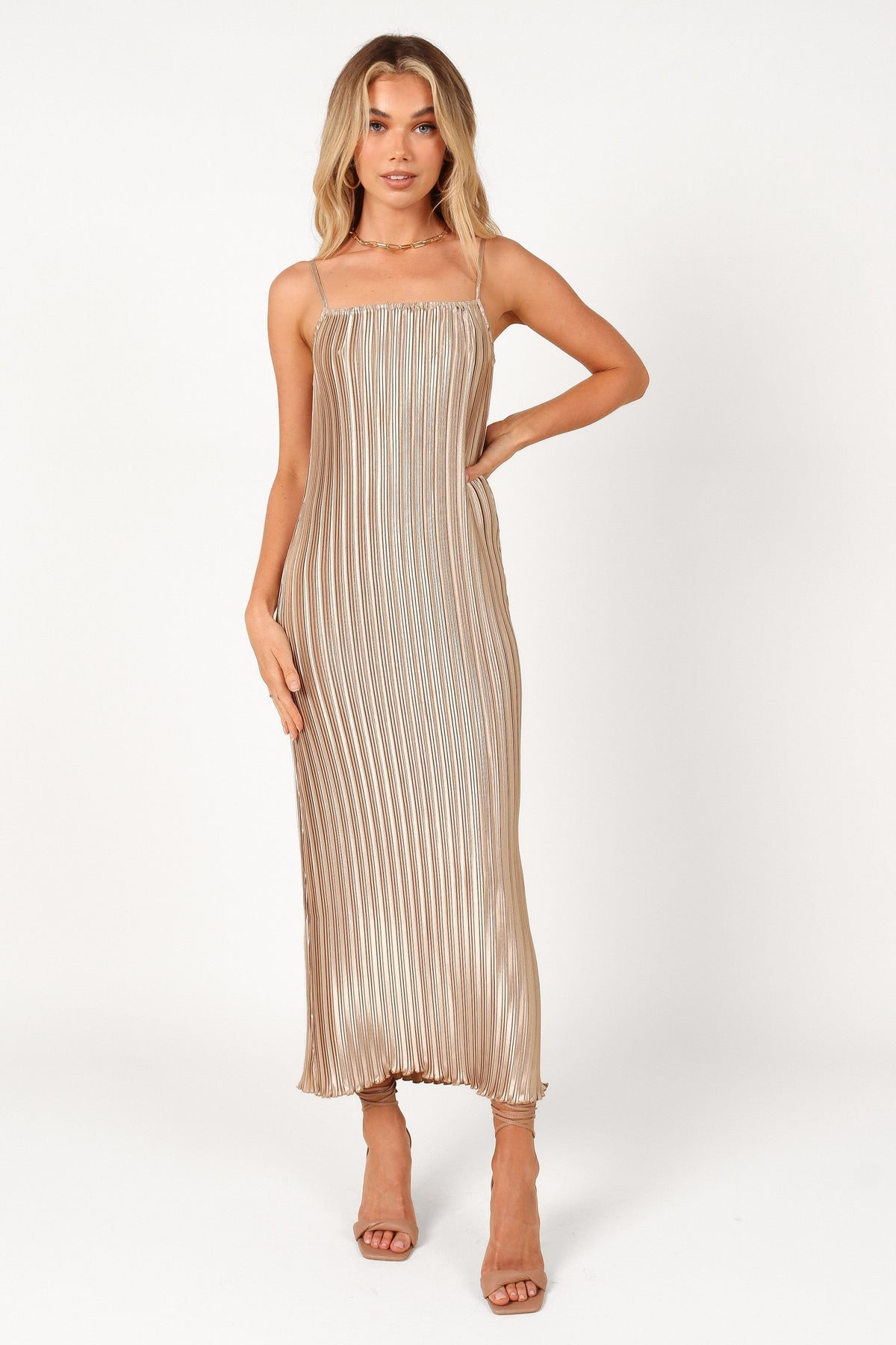 Liza Pleated Maxi Dress in Gold – view 6 of 7