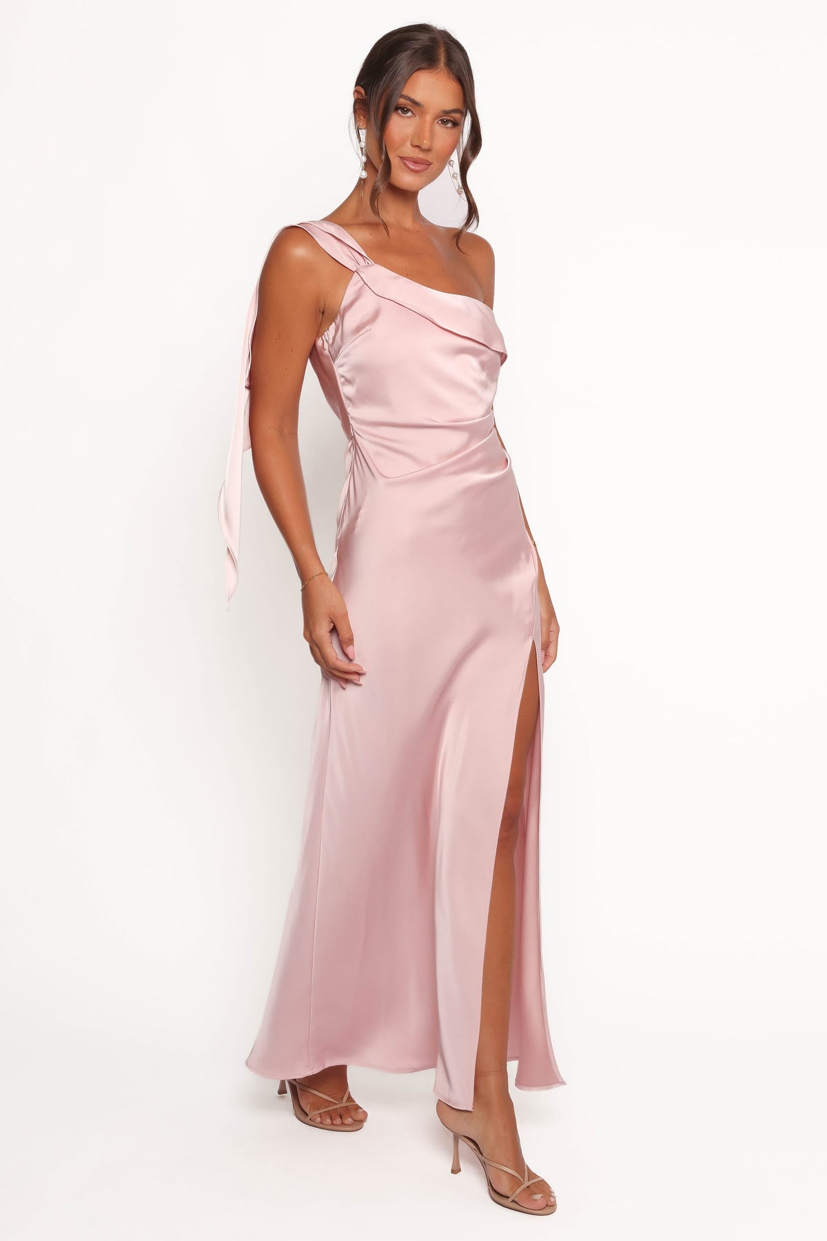 Lolana Draped One Shoulder Dress in Pale Pink – view 6 of 8
