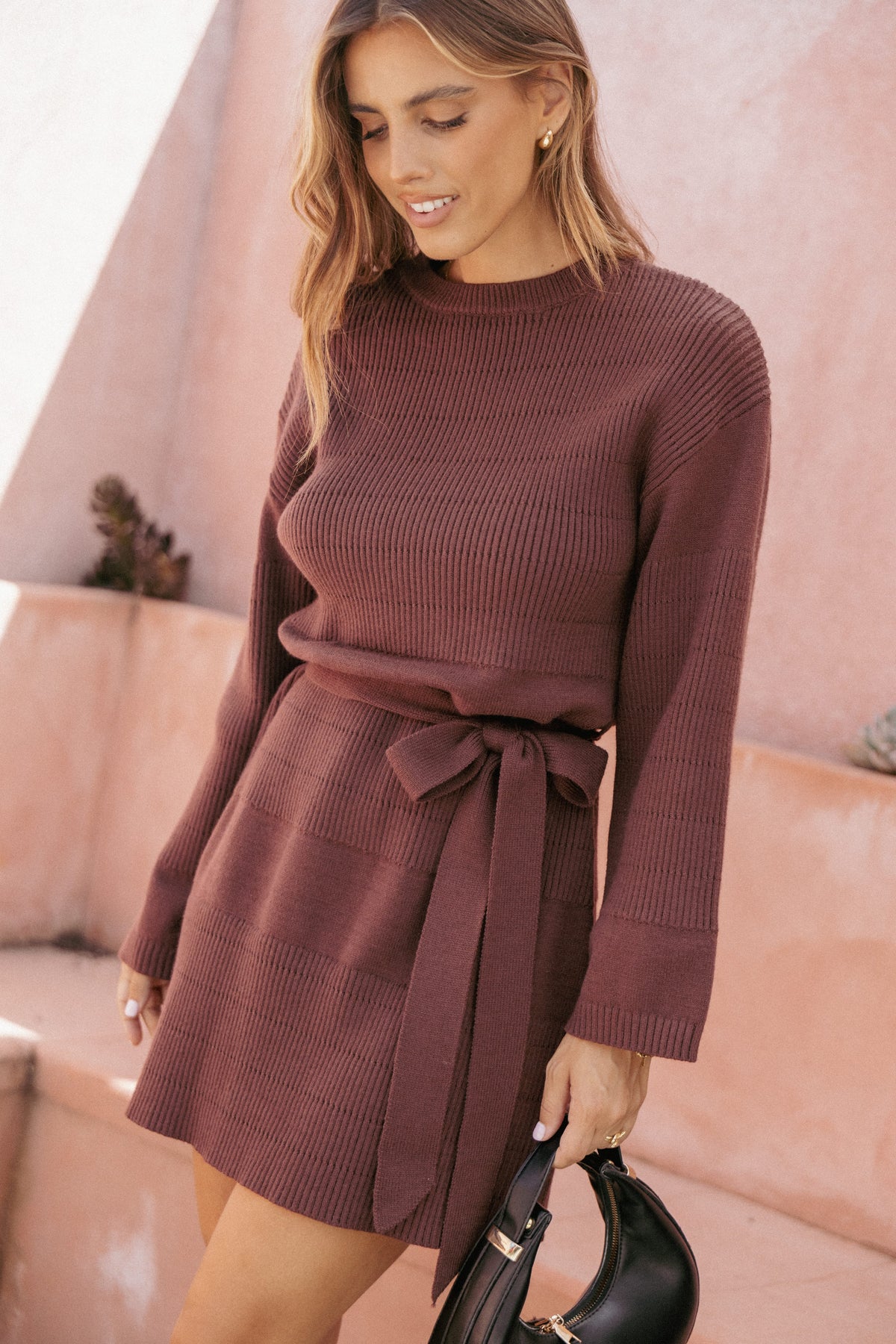 Lucca Mini Sweater Dress in Chocolate Brown – view 1 of 8