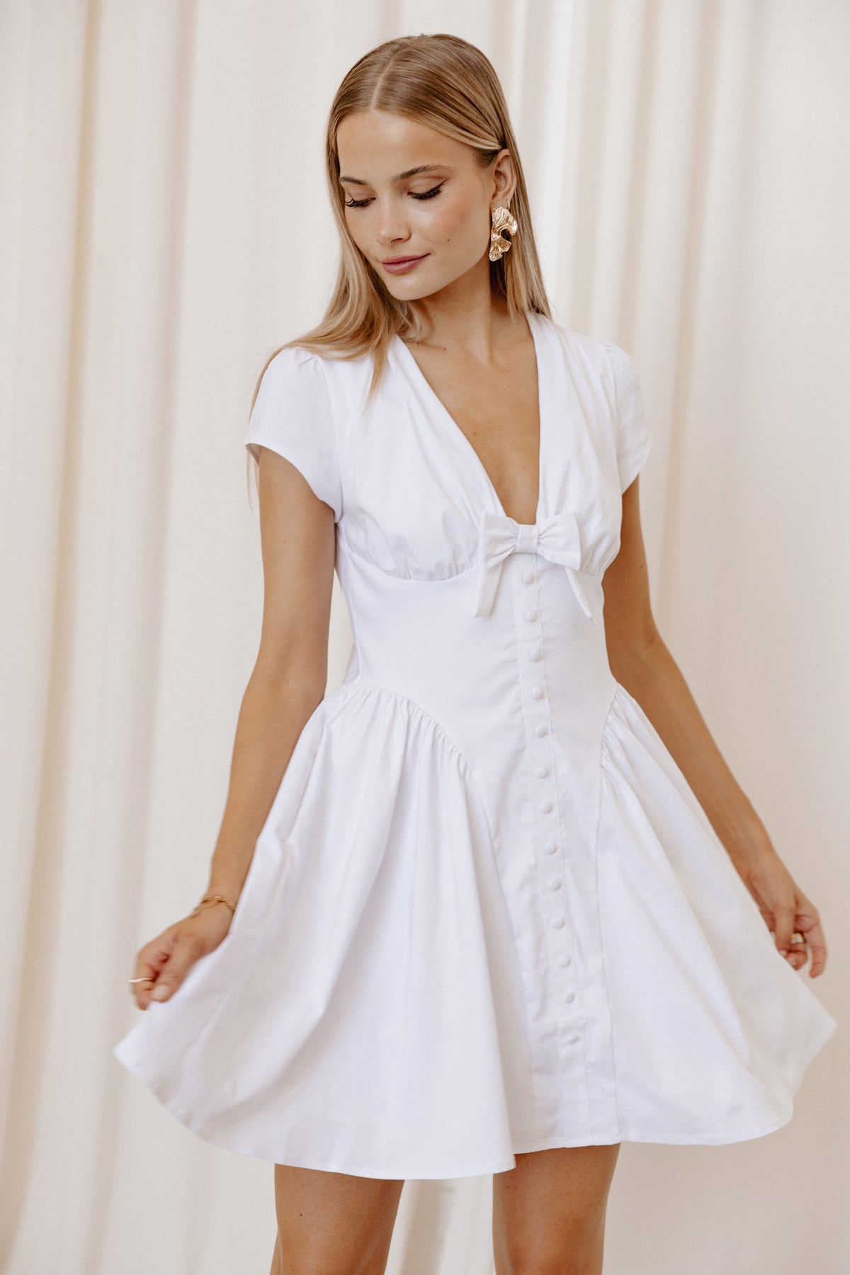 Lyssa Bow Front Mini Dress in White – view 1 of 8