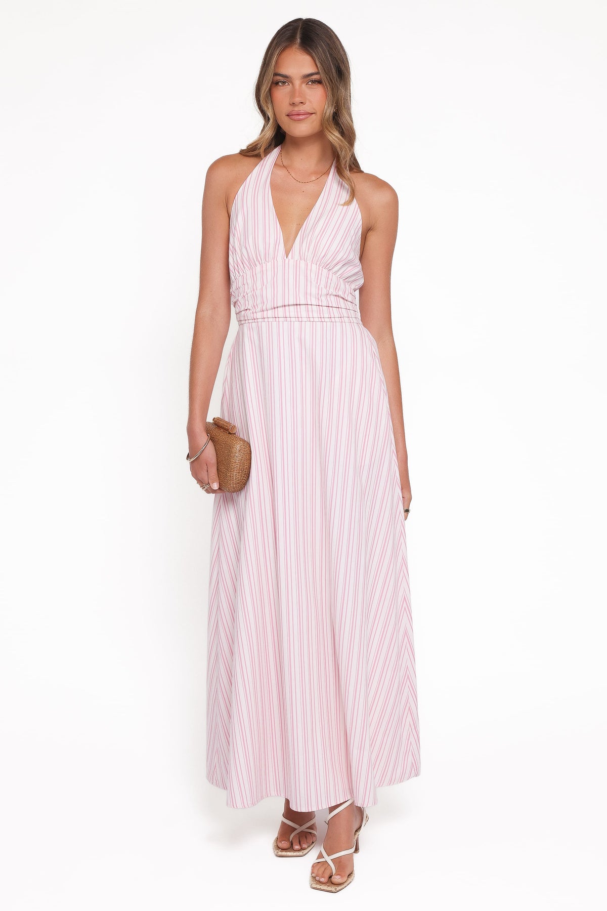 Marie Halterneck Maxi Dress in Pink Stripe – view 2 of 8