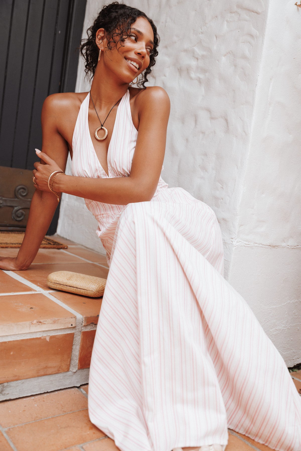 Marie Halterneck Maxi Dress in Pink Stripe – view 8 of 8
