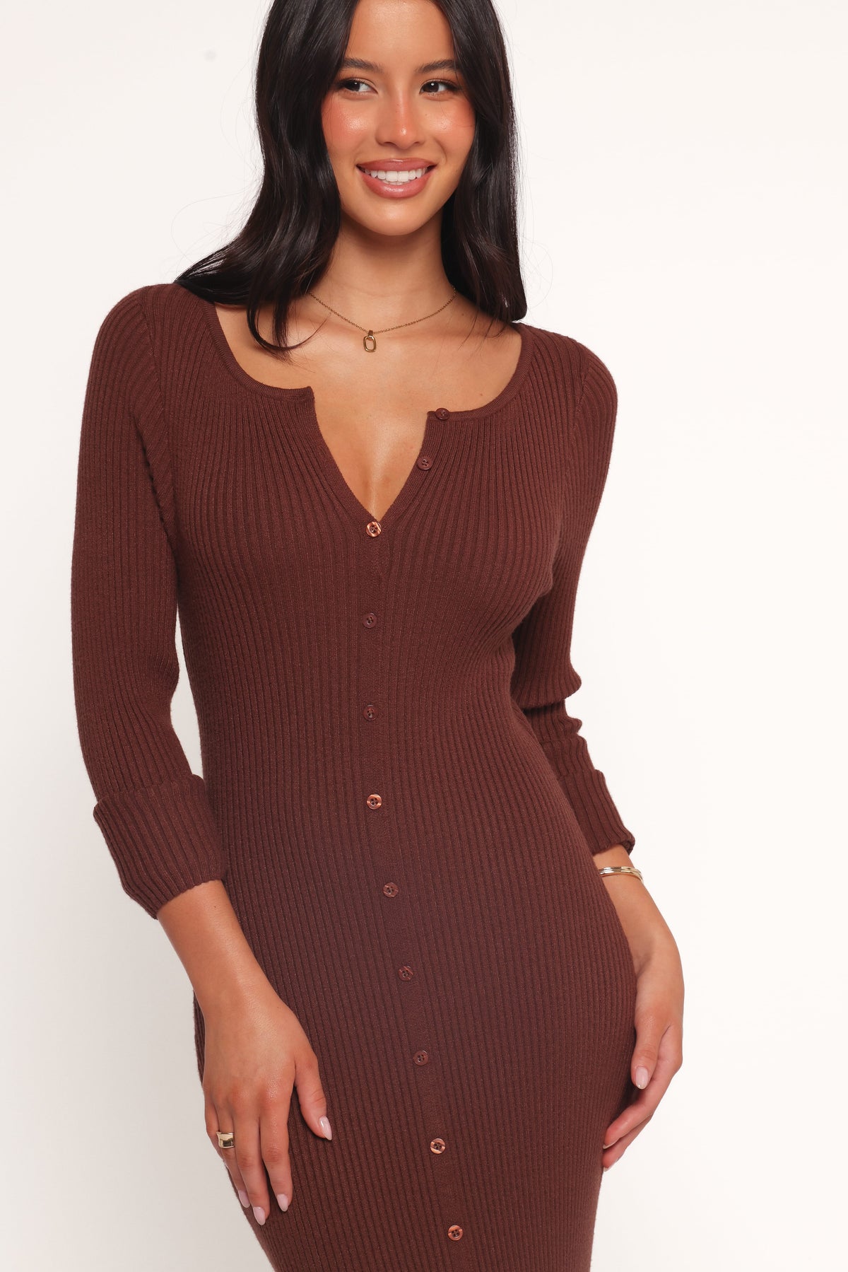 Marshall Button Through Knit Maxi Dress in Chocolate – view 4 of 6