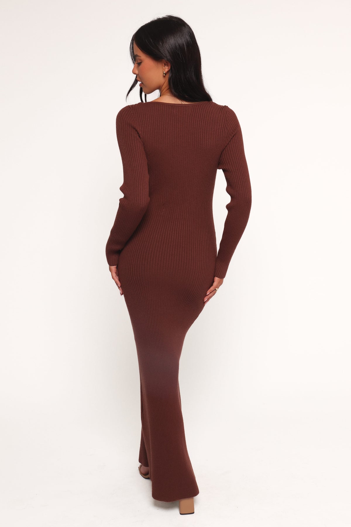 Marshall Button Through Knit Maxi Dress in Chocolate – view 3 of 6