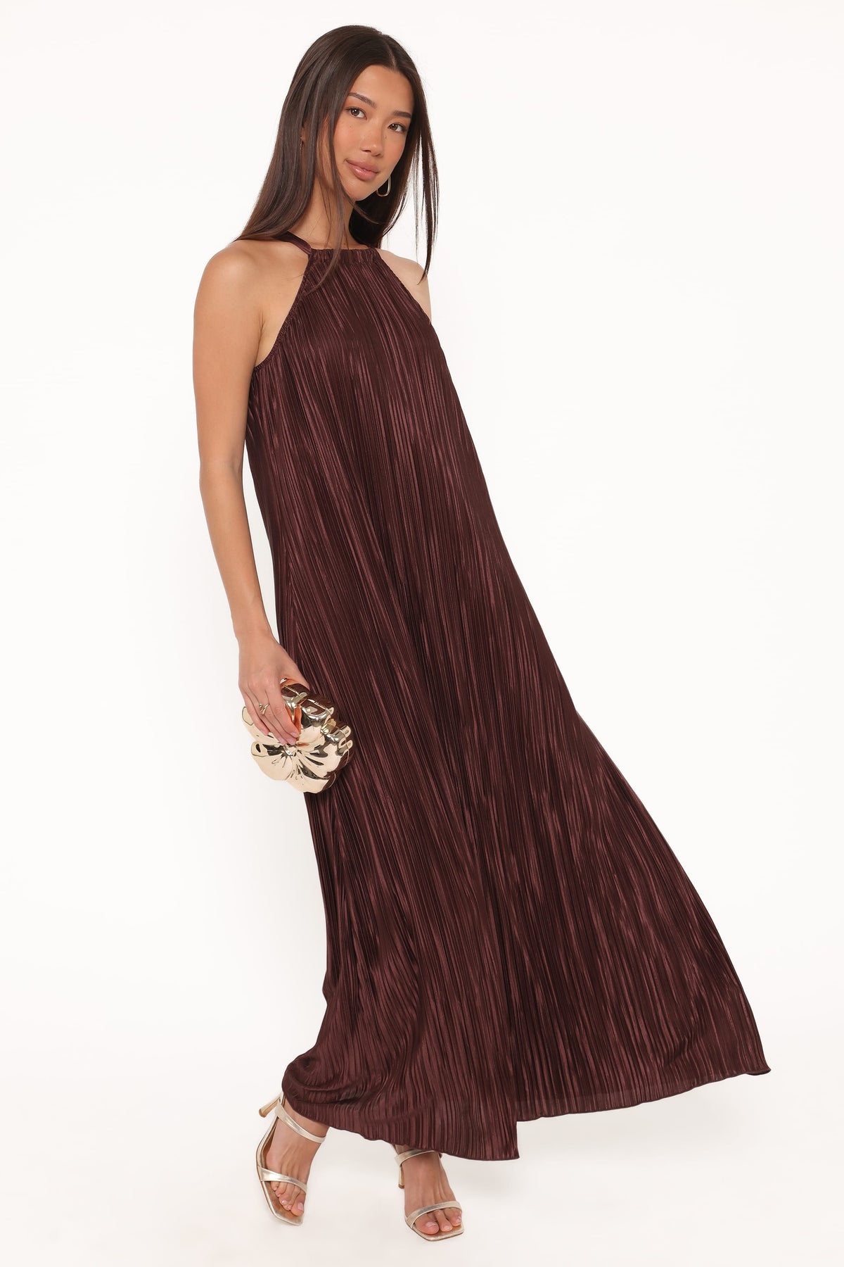 Melody Plisse Halter Maxi Dress in Brown – view 1 of 6