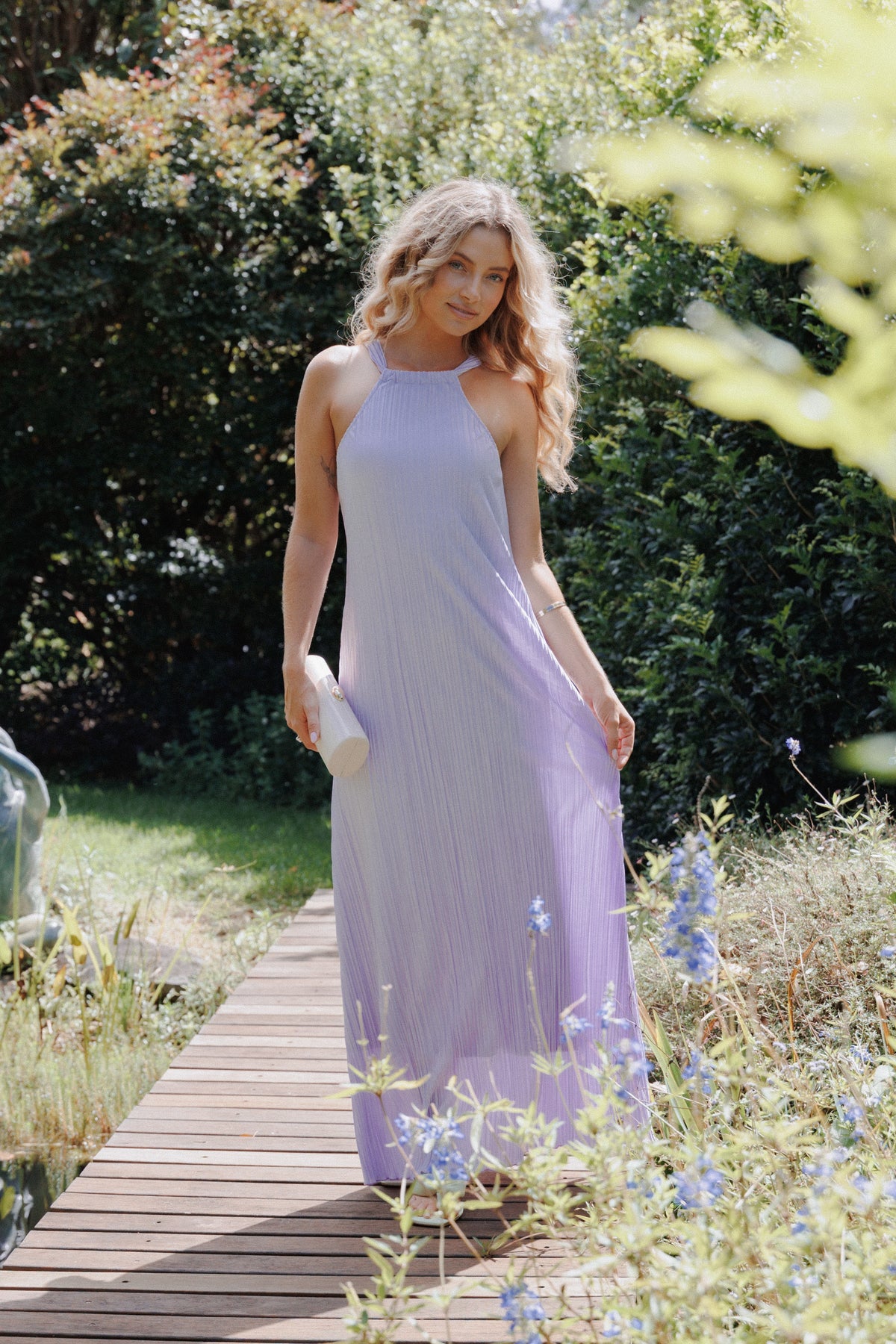 Melody Plisse Halter Maxi Dress in Lavender – view 1 of 6