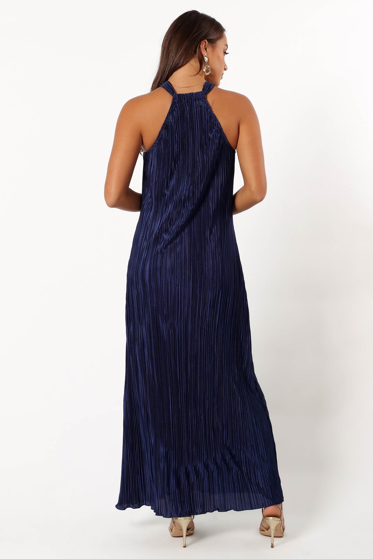 Melody Plisse Halter Maxi Dress in Navy – view 6 of 9