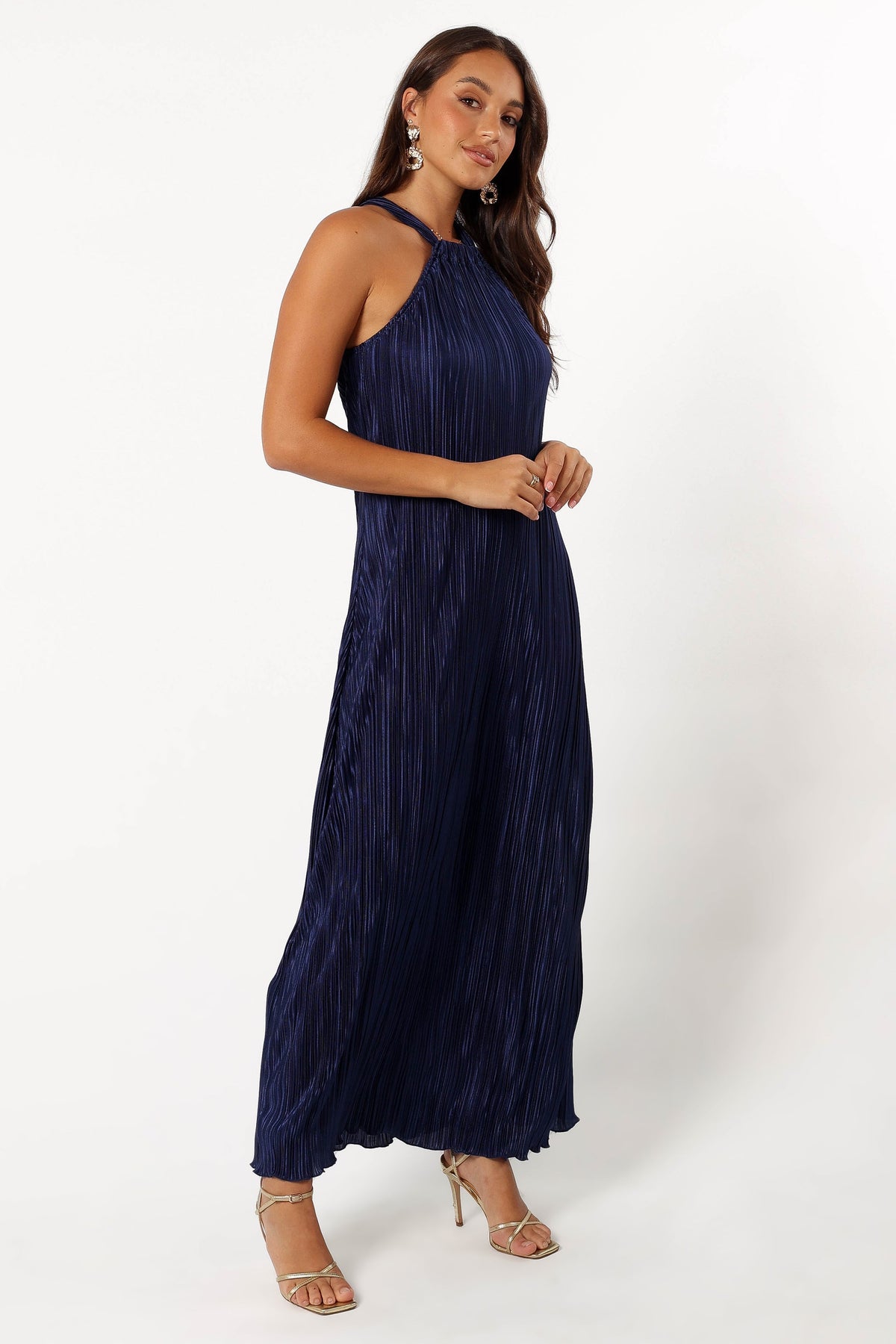 Melody Plisse Halter Maxi Dress in Navy – view 7 of 9