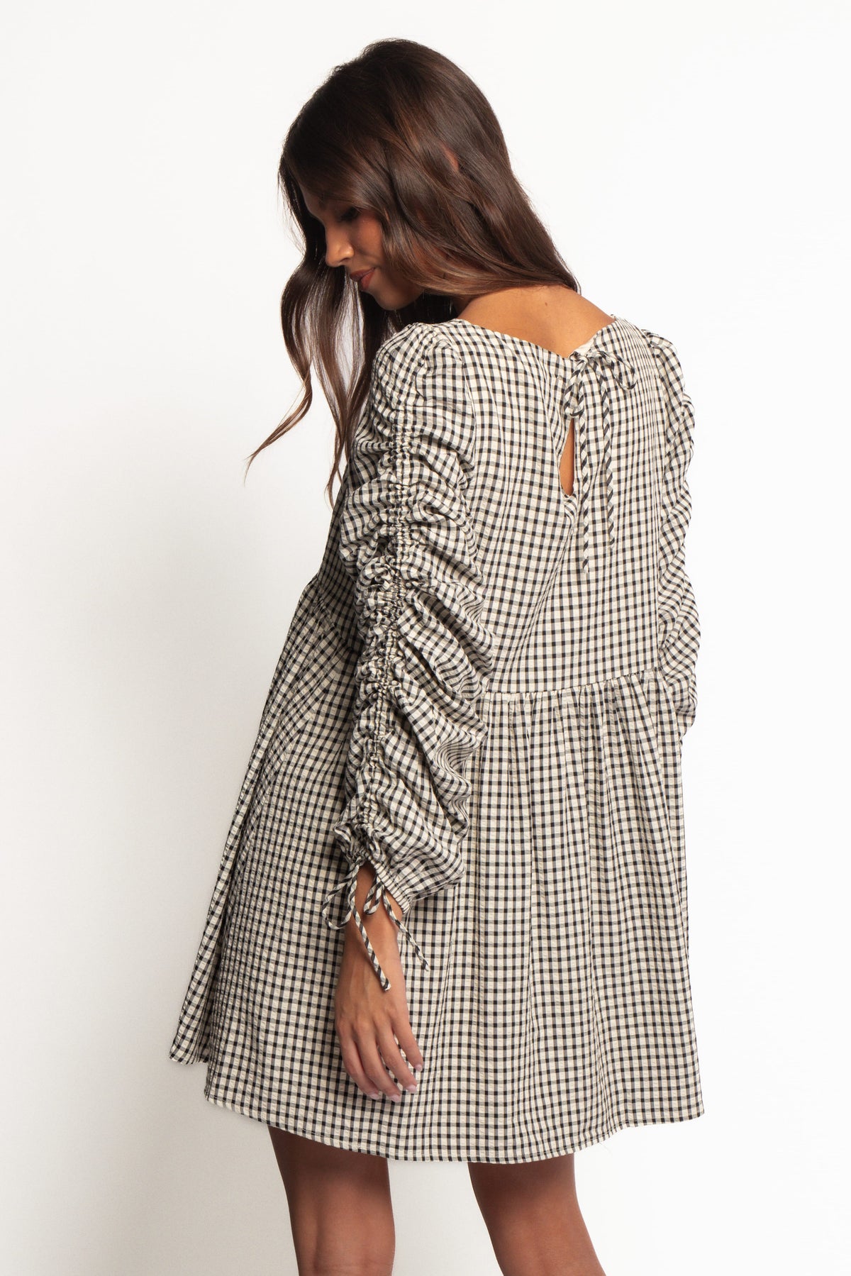 Micaela Long Sleeve Mini Dress in Black Gingham – view 5 of 7