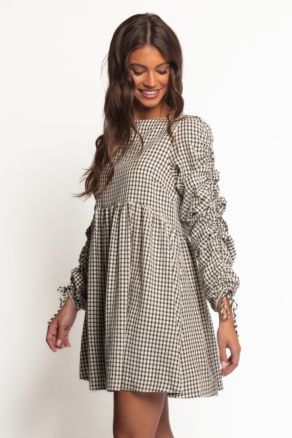 Micaela Long Sleeve Mini Dress in Black Gingham – view 4 of 7