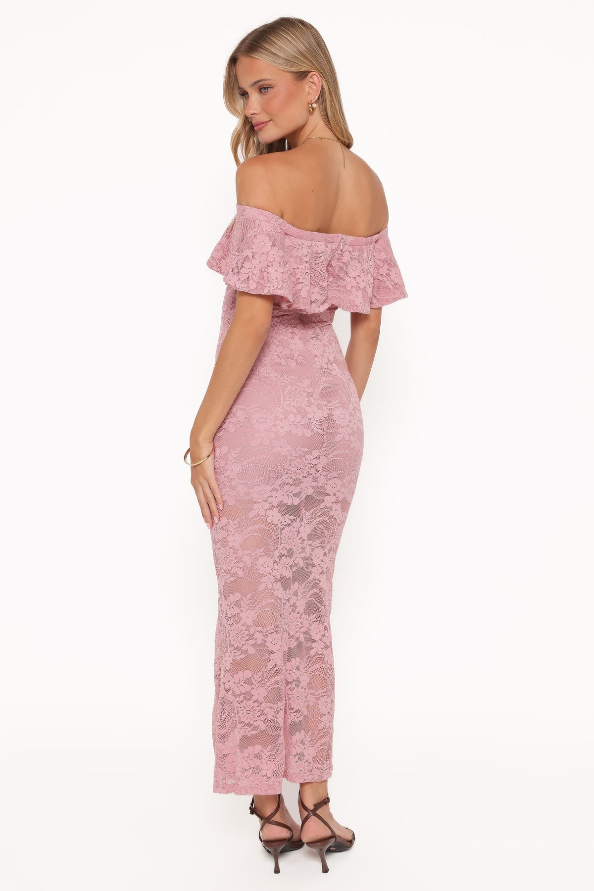 Mirelle Off Shoulder Lace Maxi Dress in Pink – view 4 of 6