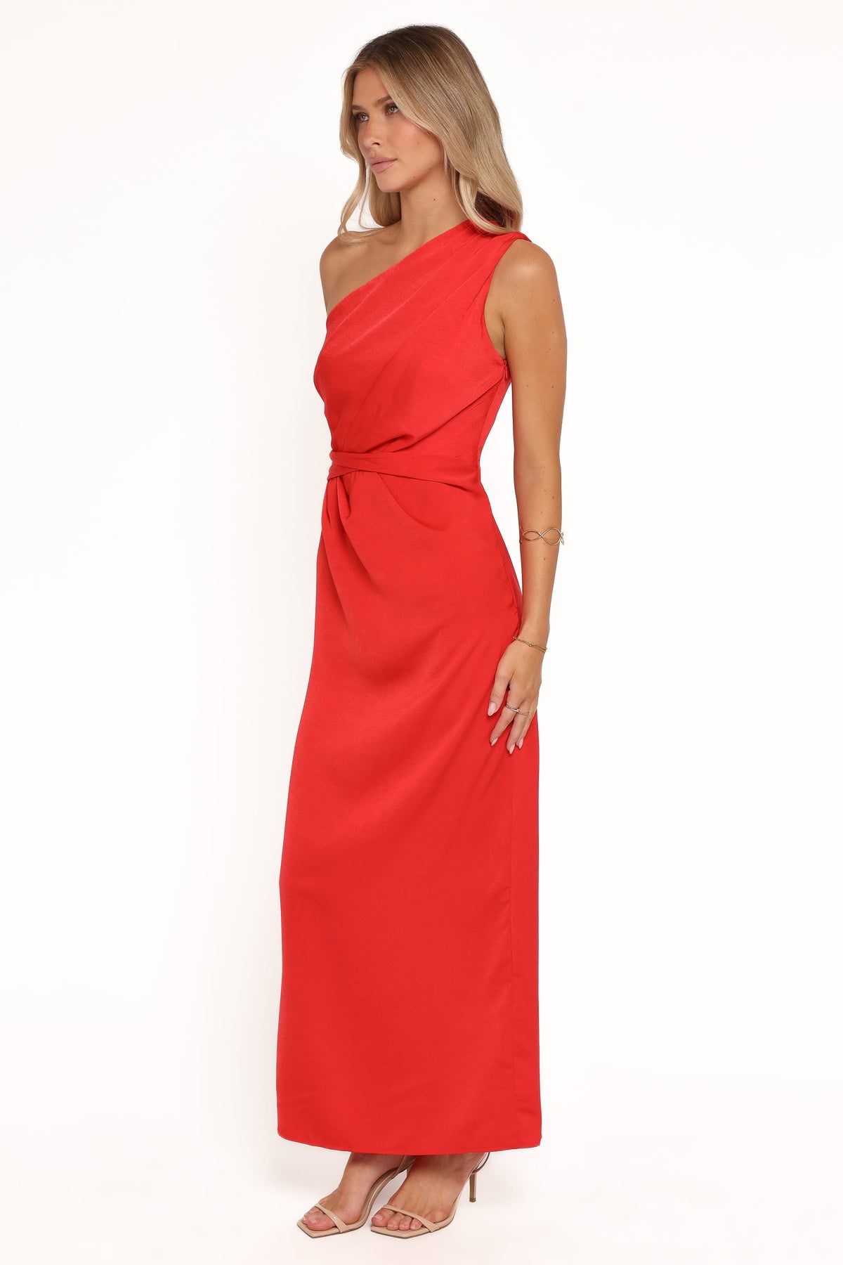 Nadia One Shoulder Maxi Dress in Red Jacquard Satin – view 3 of 7
