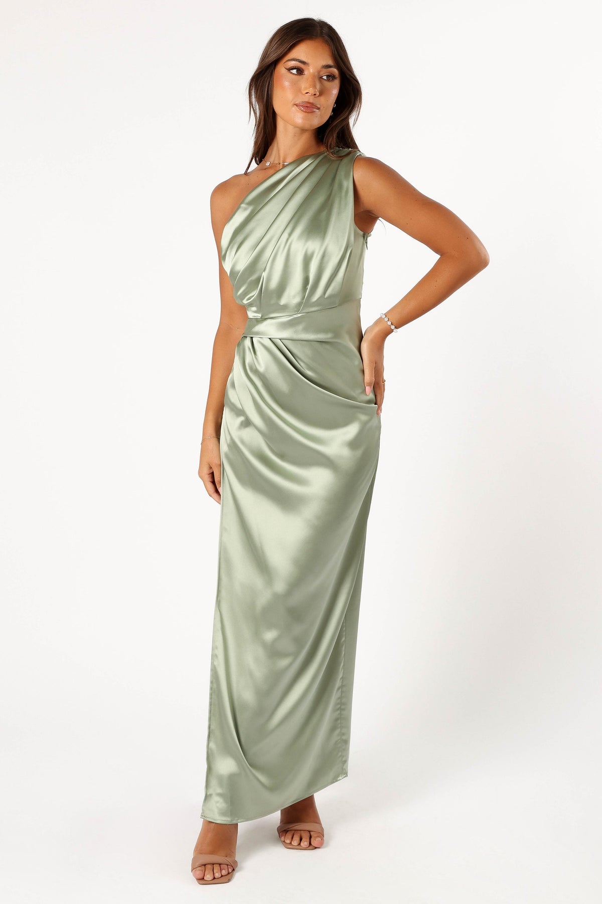 Nadia One Shoulder Maxi Dress in Sage – view 5 of 9