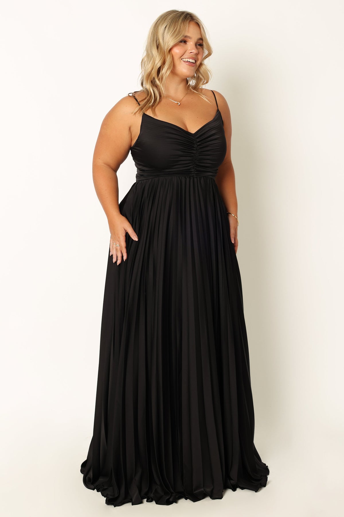 Naira Pleated Maxi Dress in Black – view 3 of 10