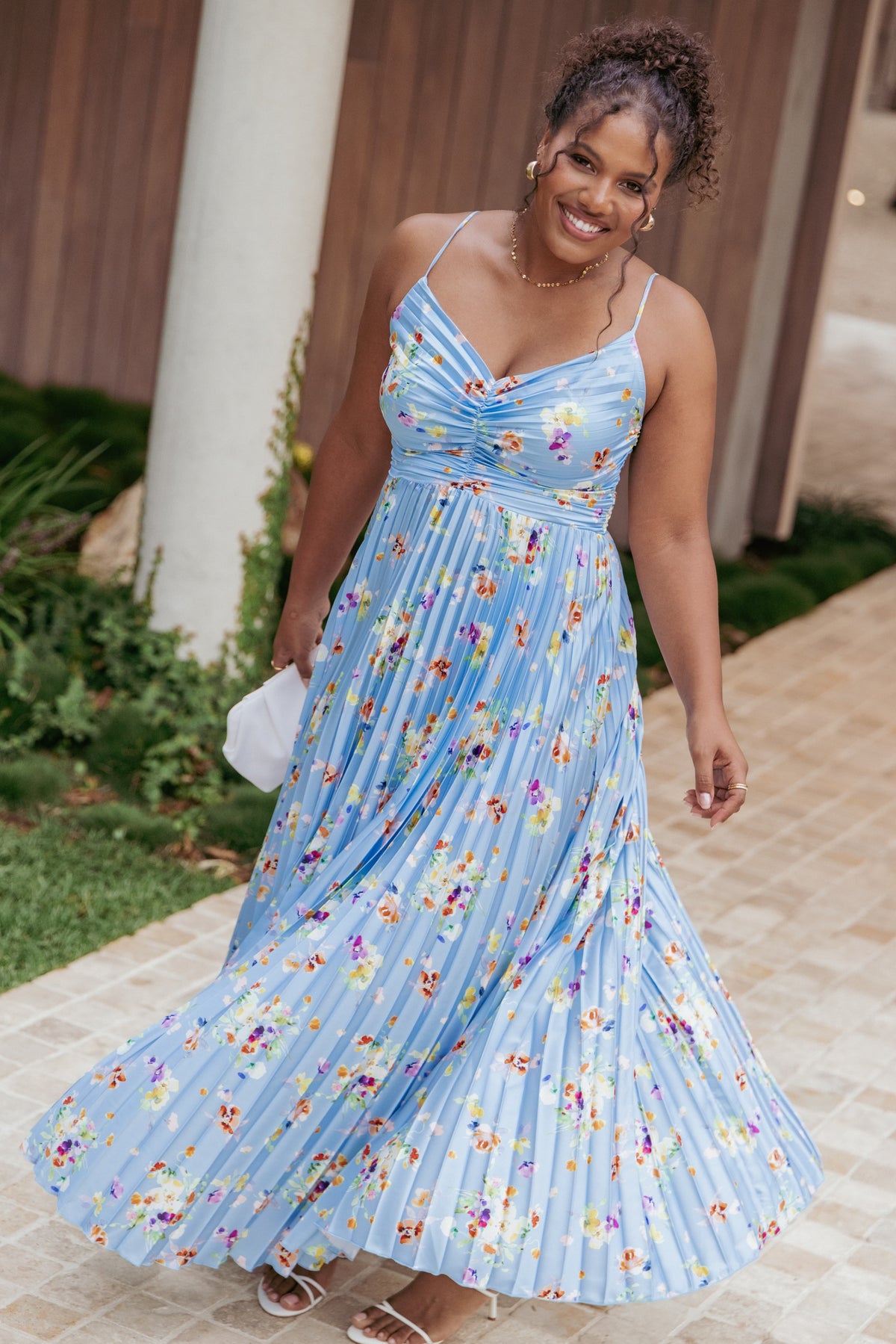 Naira Pleated Maxi Dress in Cornflower Blue Floral – view 8 of 8