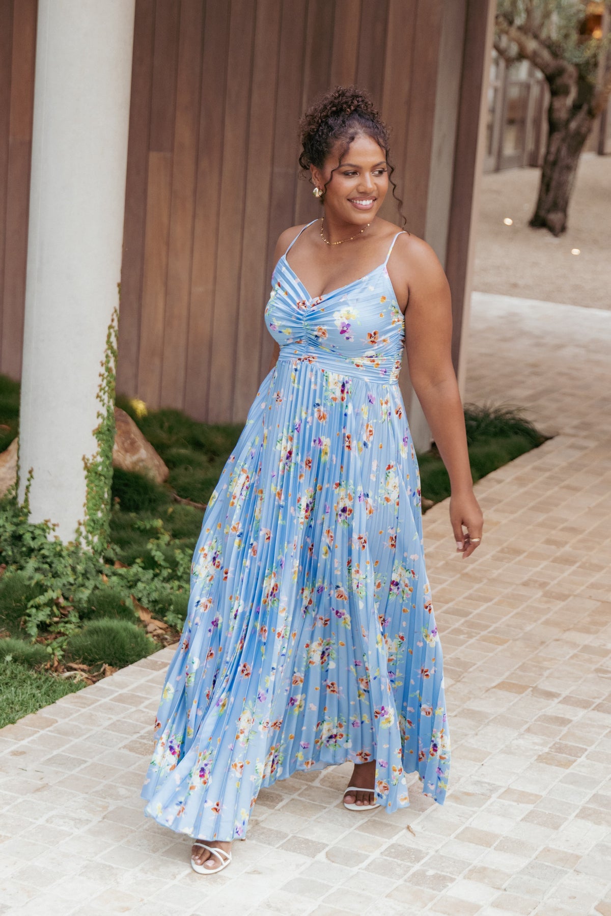 Naira Pleated Maxi Dress in Cornflower Blue Floral – view 1 of 8