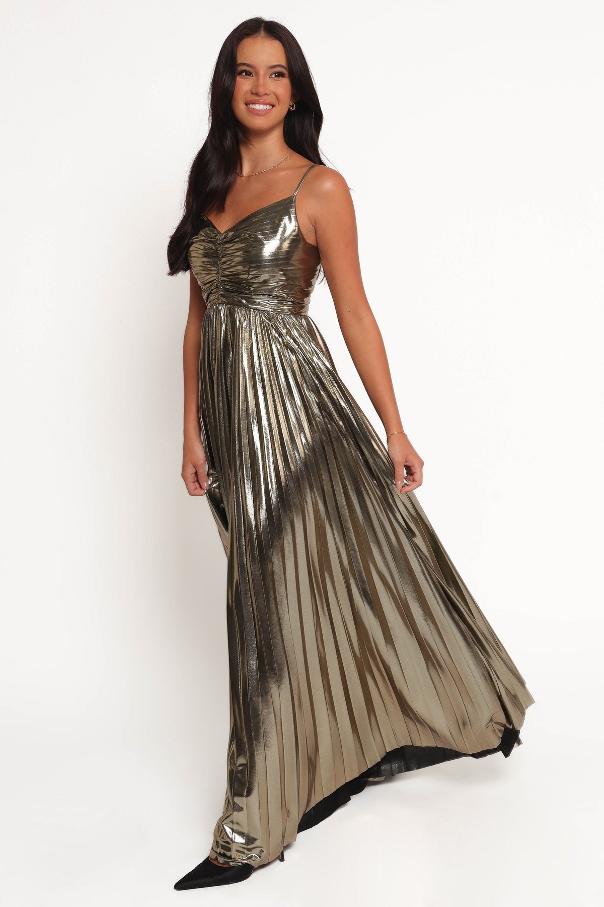 Naira Pleated Maxi Dress in Gold – view 4 of 9