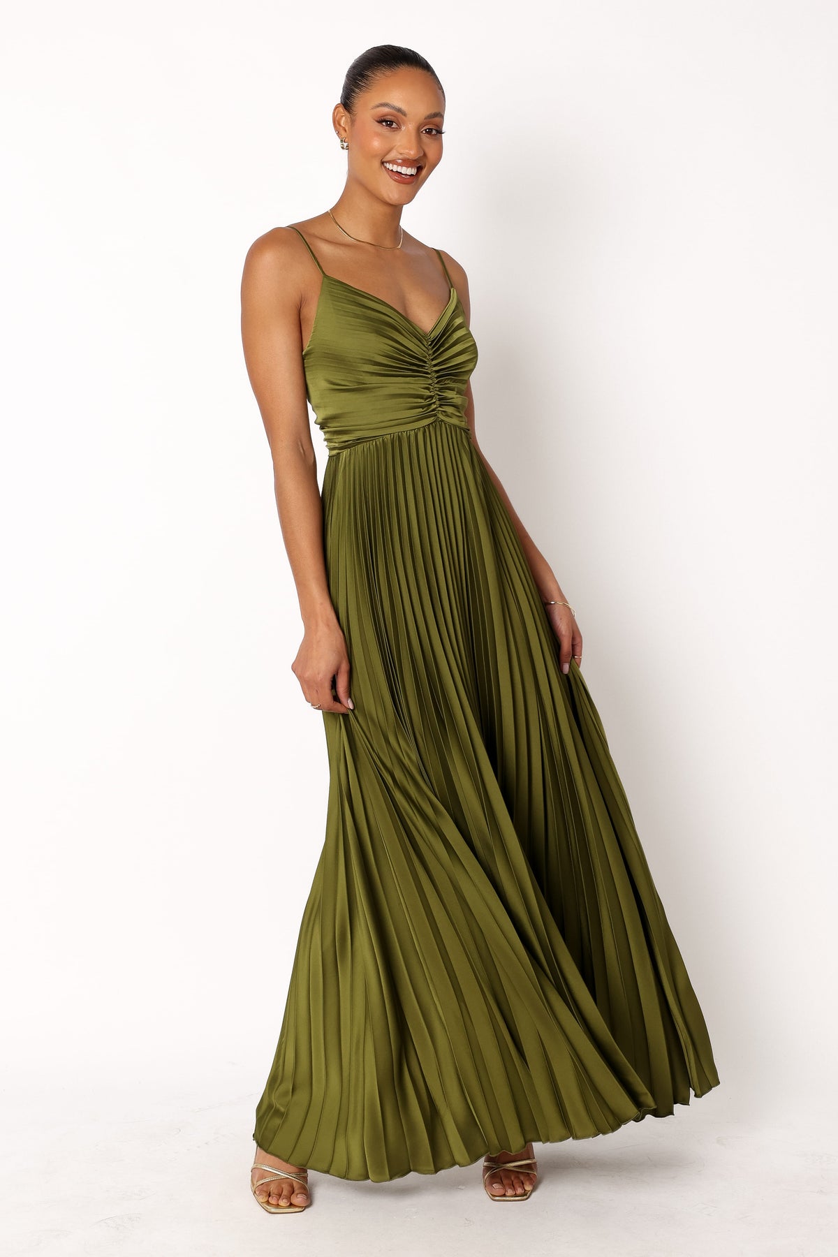 Naira Pleated Maxi Dress in Palm Green – view 3 of 11