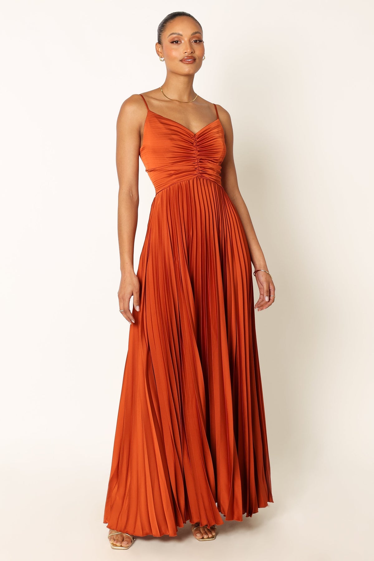 Naira Pleated Maxi Dress in Sunset Orange – view 2 of 11