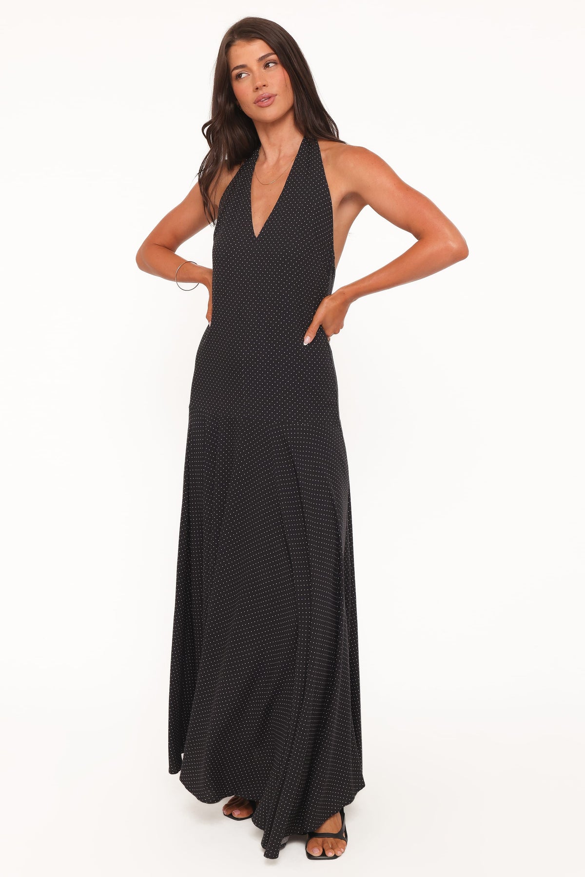 Natalie Halterneck Maxi Dress in Black Polka Dot – view 2 of 5