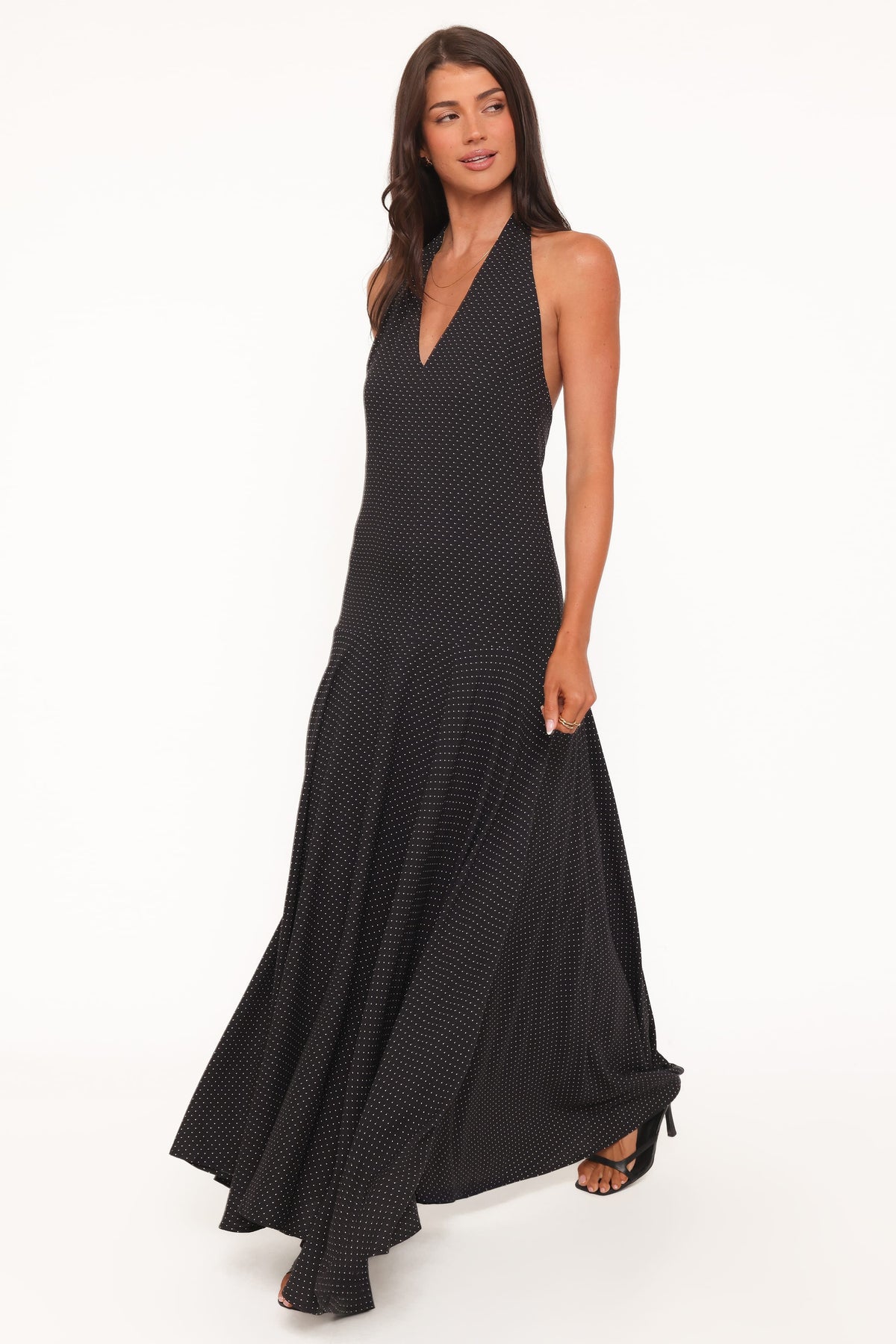 Natalie Halterneck Maxi Dress in Black Polka Dot – view 3 of 5