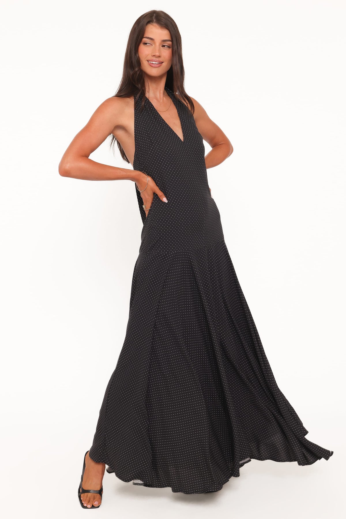 Natalie Halterneck Maxi Dress in Black Polka Dot – view 1 of 5
