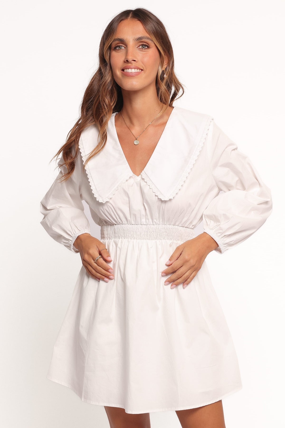 Nerida Long Sleeve Mini Dress in White – view 1 of 6