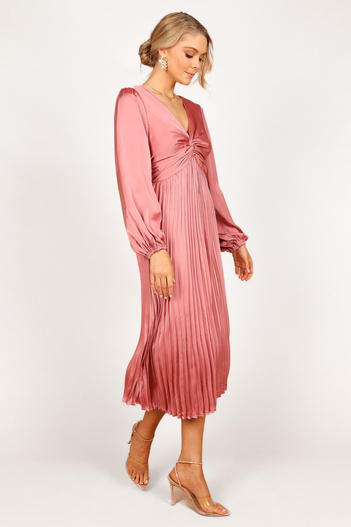 Noelle Twist Front Pleated Midi Dress in Blush – view 5 of 8
